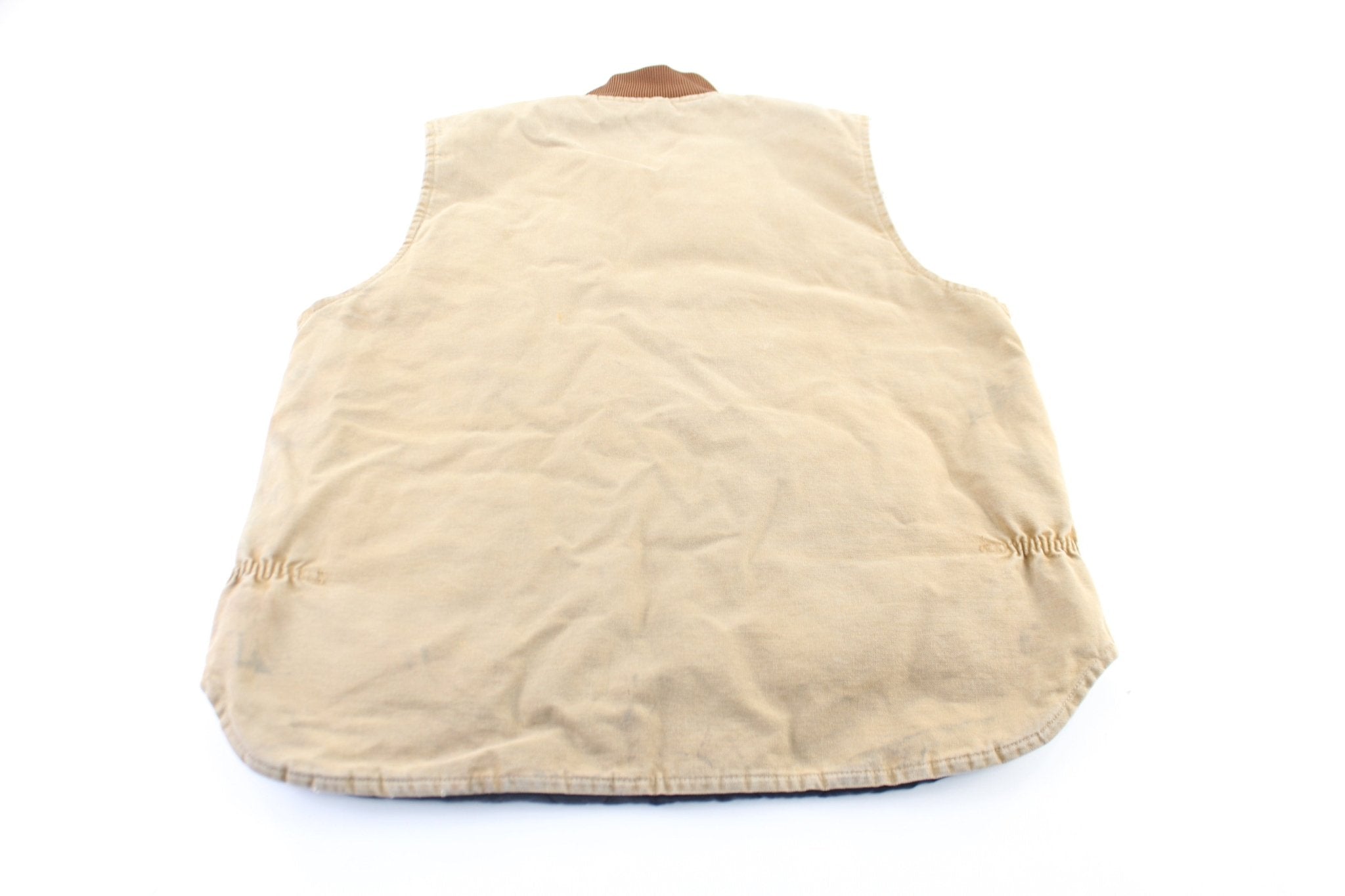 Carhartt Logo Patch Tan Quilted Zip Up Vest - ThriftedThreads.com