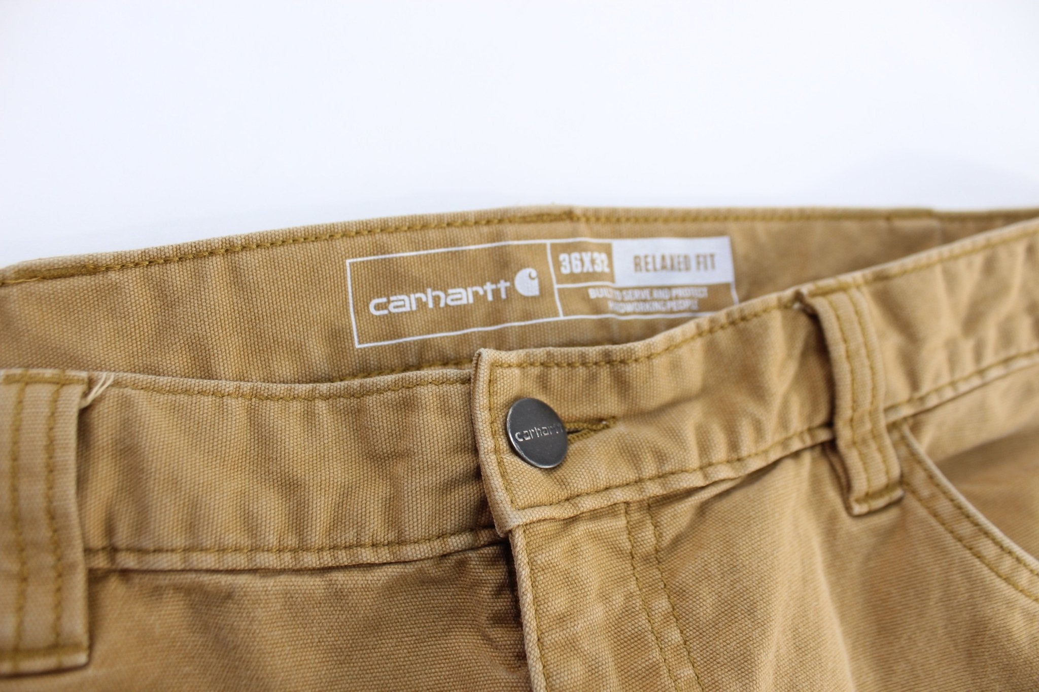 Carhartt Logo Patch Tan Relaxed Fit Pants - ThriftedThreads.com