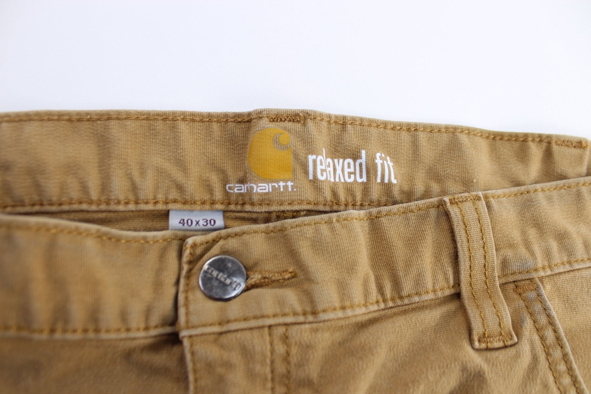 Carhartt Logo Patch Tan Relaxed Fit Pants - ThriftedThreads.com