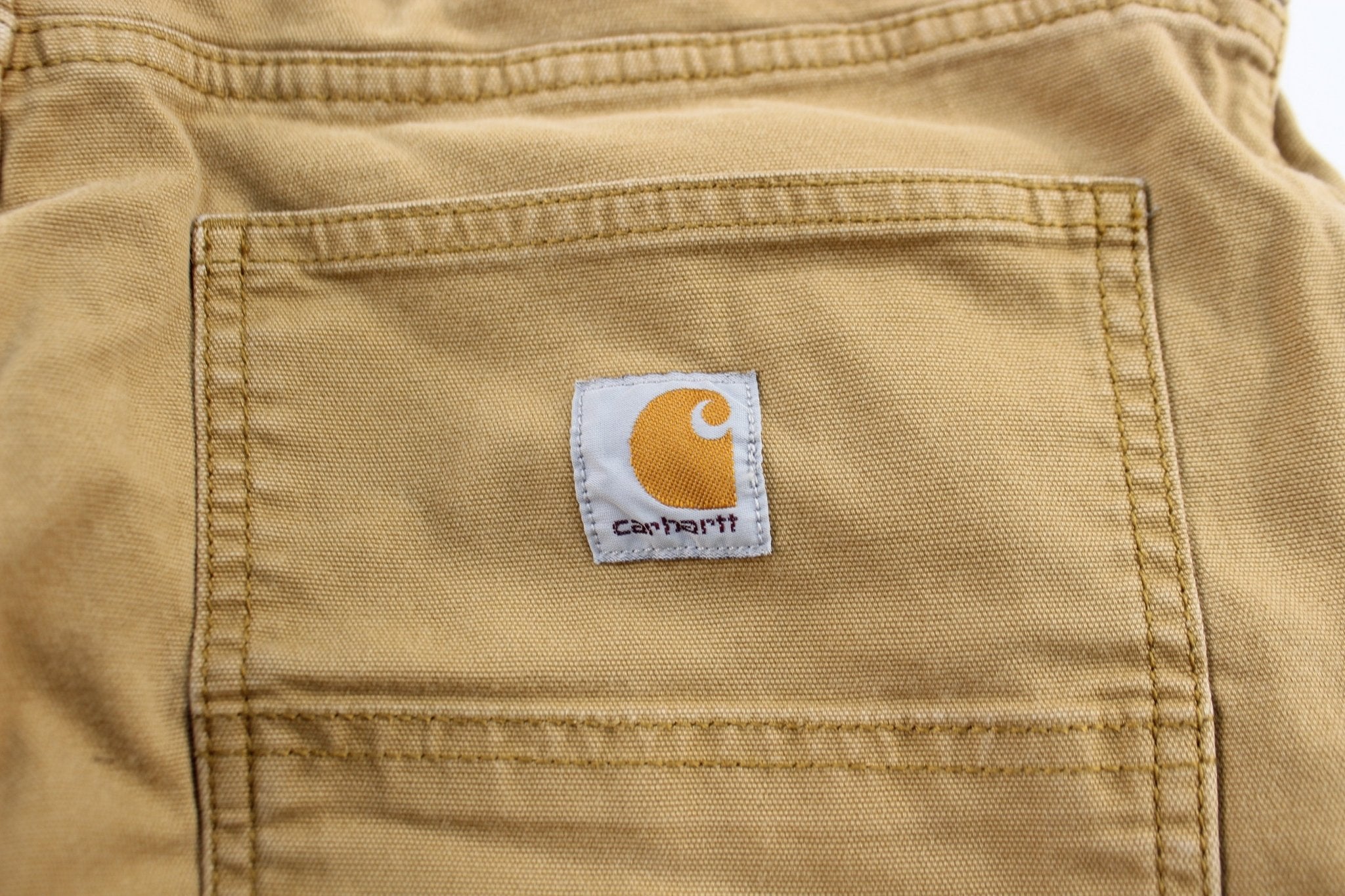 Carhartt Logo Patch Tan Relaxed Fit Pants - ThriftedThreads.com