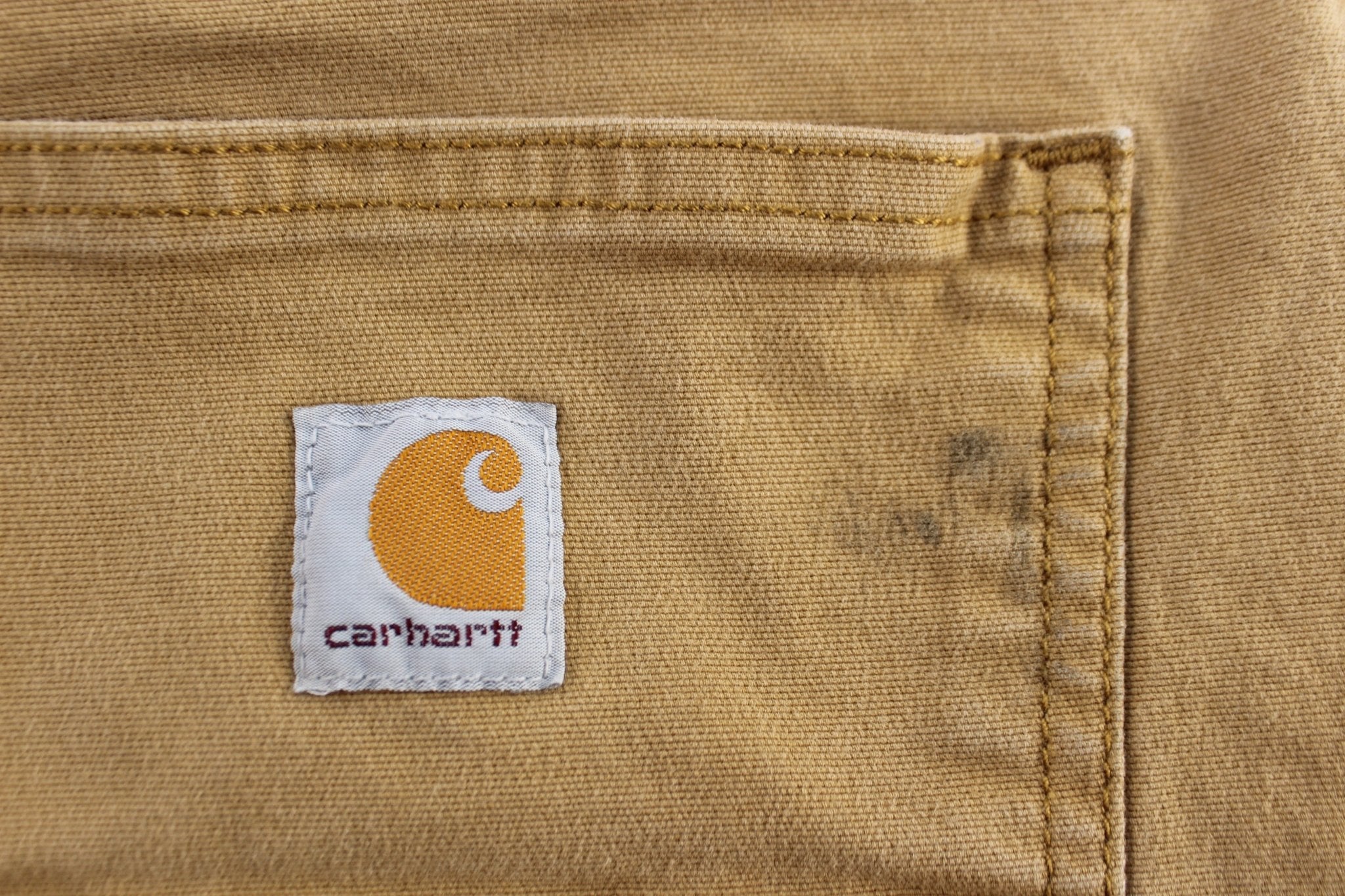 Carhartt Logo Patch Tan Relaxed Fit Pants - ThriftedThreads.com