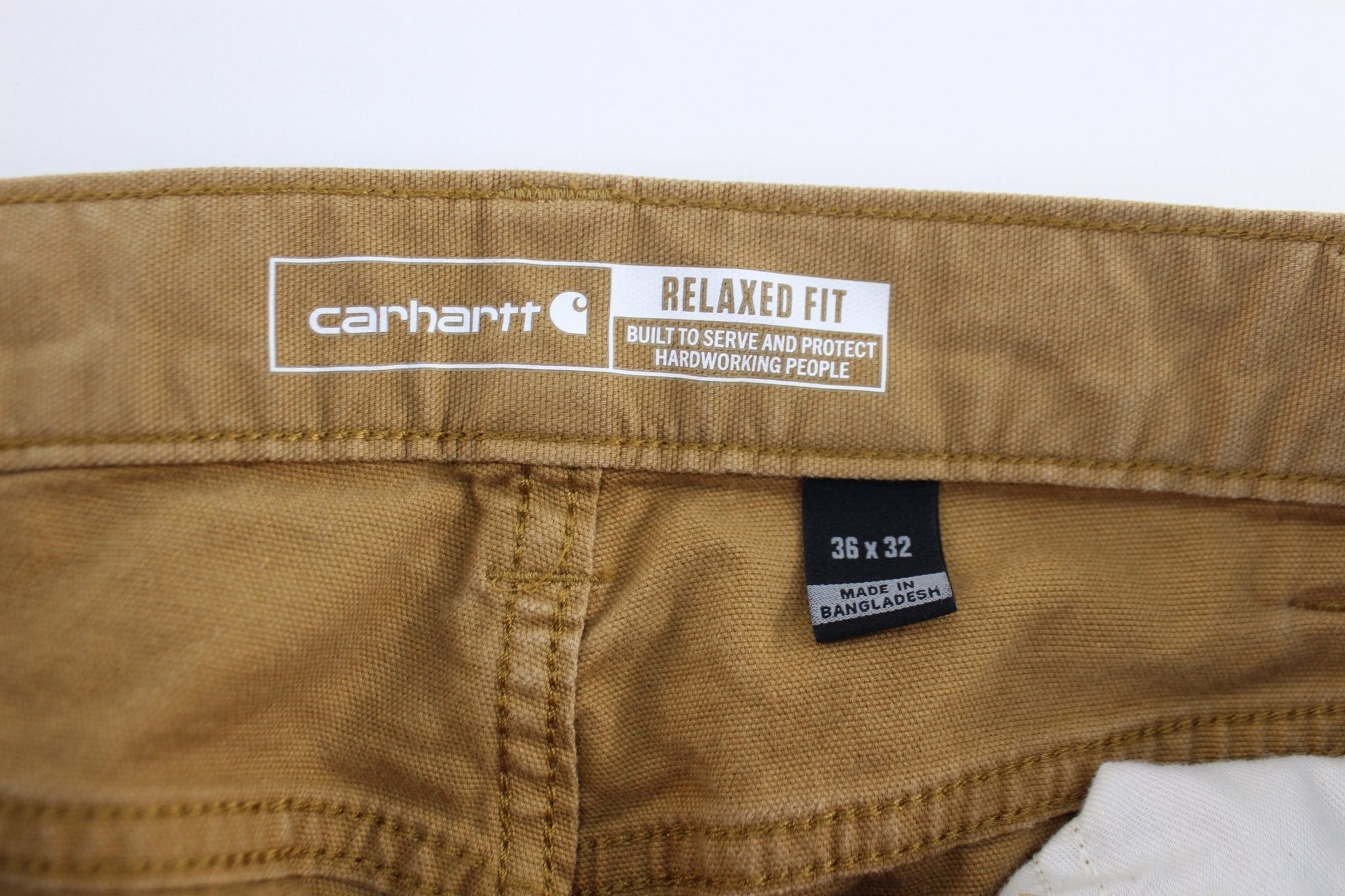 Carhartt Logo Patch Tan Relaxed Fit Pants - ThriftedThreads.com