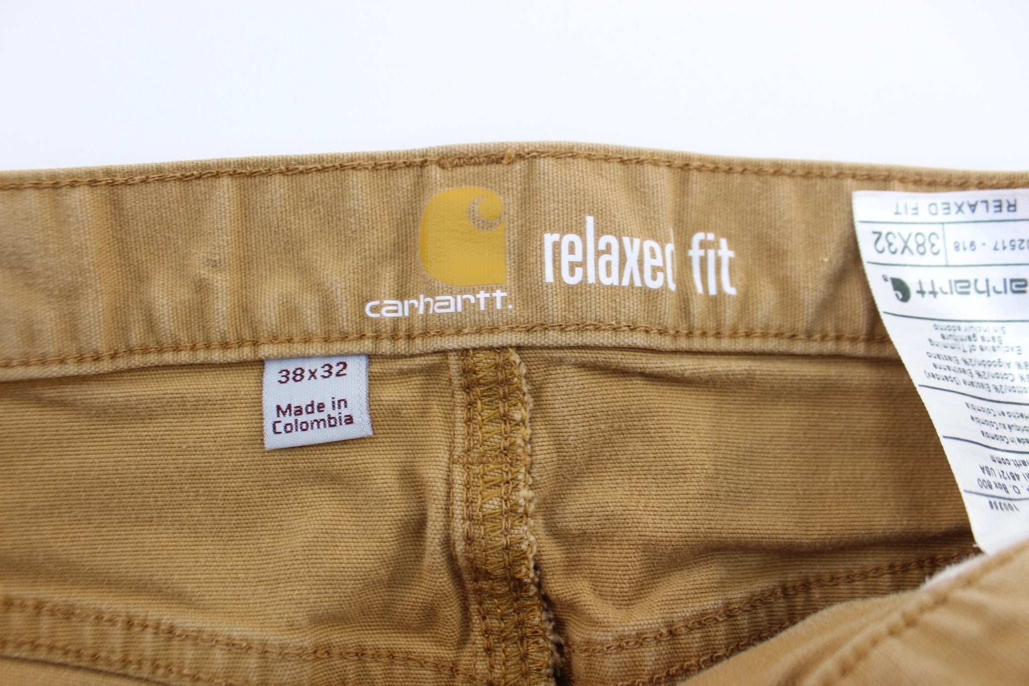 Carhartt Logo Patch Tan Relaxed Fit Pants - ThriftedThreads.com