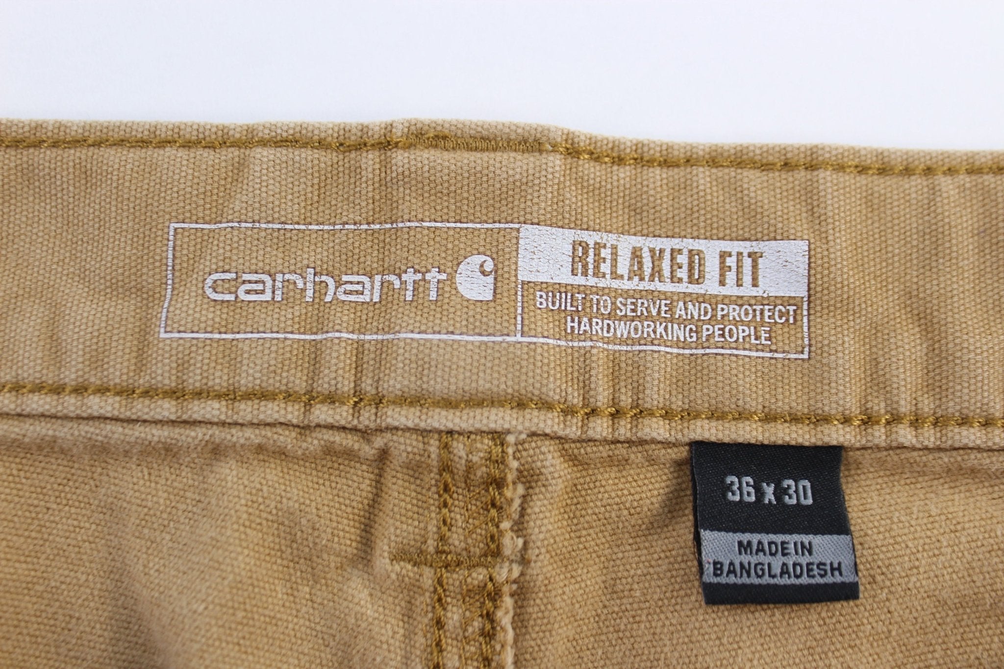 Carhartt Logo Patch Tan Relaxed Fit Pants - ThriftedThreads.com