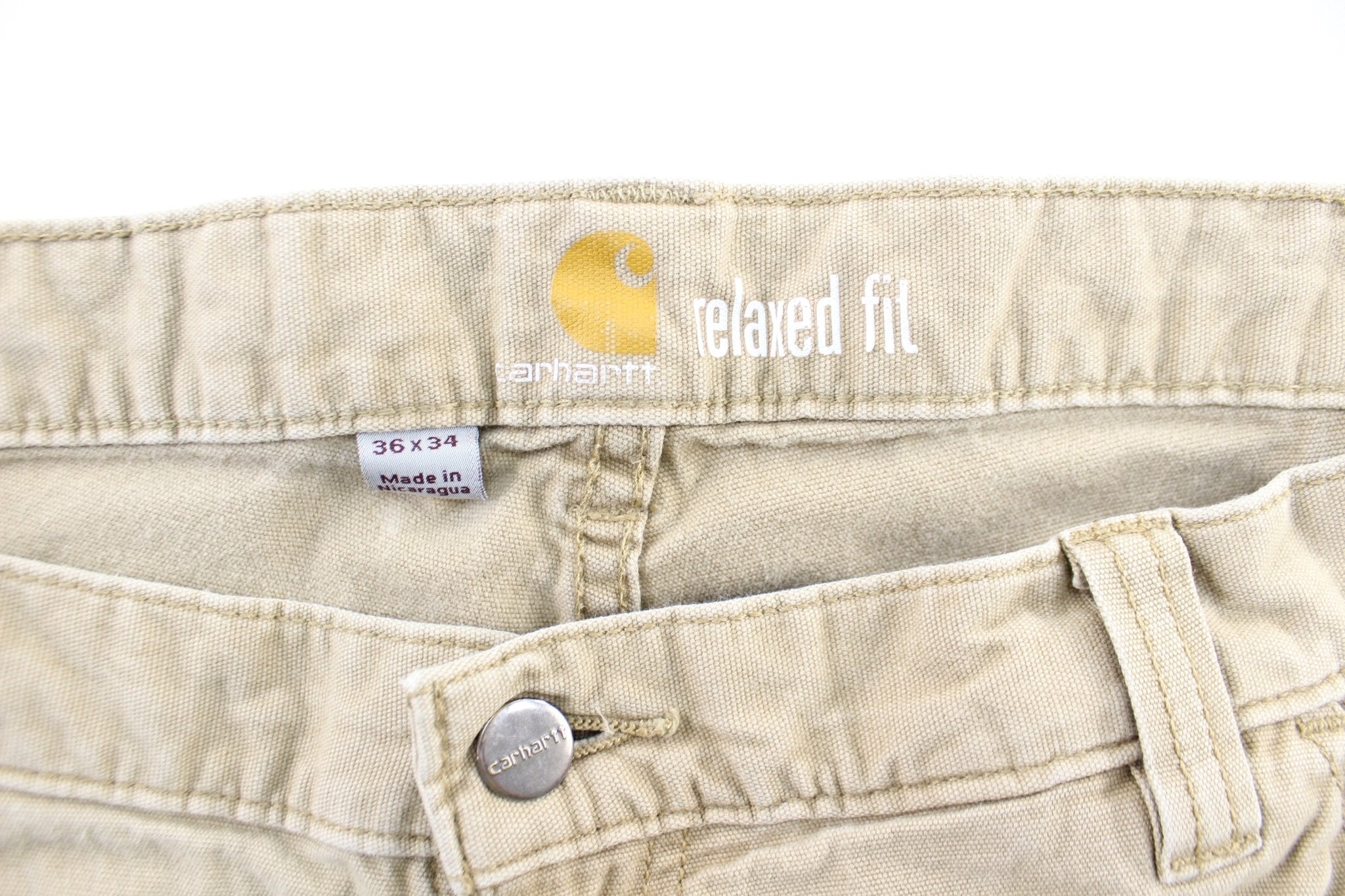 Carhartt Logo Patch Tan Relaxed Fit Pants - ThriftedThreads.com