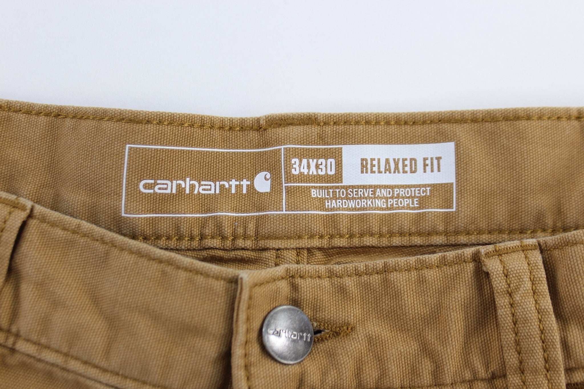 Carhartt Logo Patch Tan Relaxed Fit Pants - ThriftedThreads.com