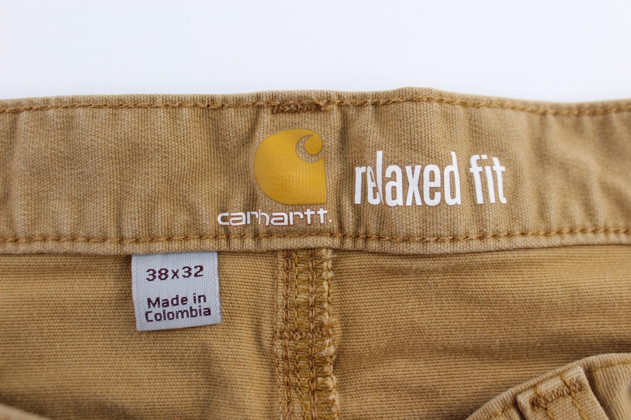Carhartt Logo Patch Tan Relaxed Fit Pants - ThriftedThreads.com