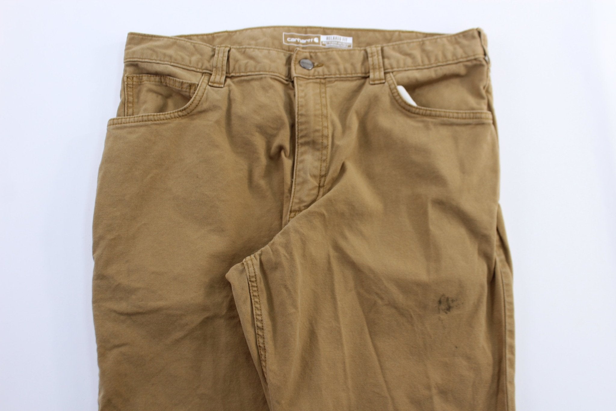 Carhartt Logo Patch Tan Relaxed Fit Pants - ThriftedThreads.com
