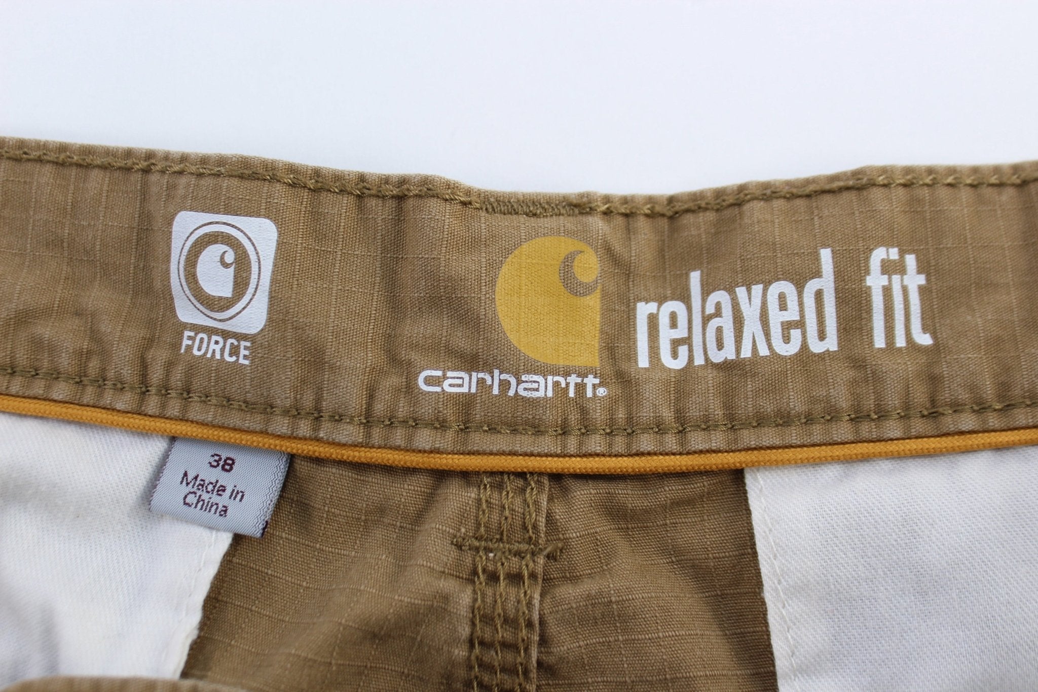 Carhartt Logo Patch Tan Relaxed Fit Shorts - ThriftedThreads.com