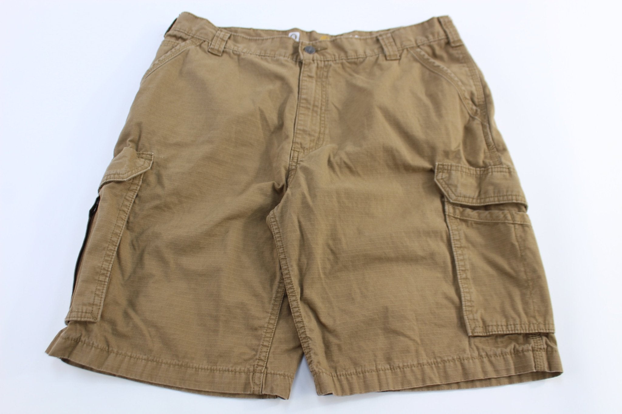 Carhartt Logo Patch Tan Relaxed Fit Shorts - ThriftedThreads.com