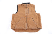 Carhartt Logo Patch Tan Sherpa Lined Full Zip Vest - Vest - Thrifted Threads