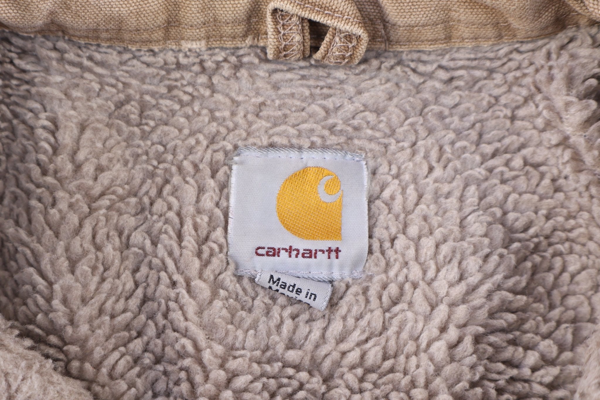 Carhartt Logo Patch Tan Sherpa Lined Jacket - Jacket - Thrifted Threads