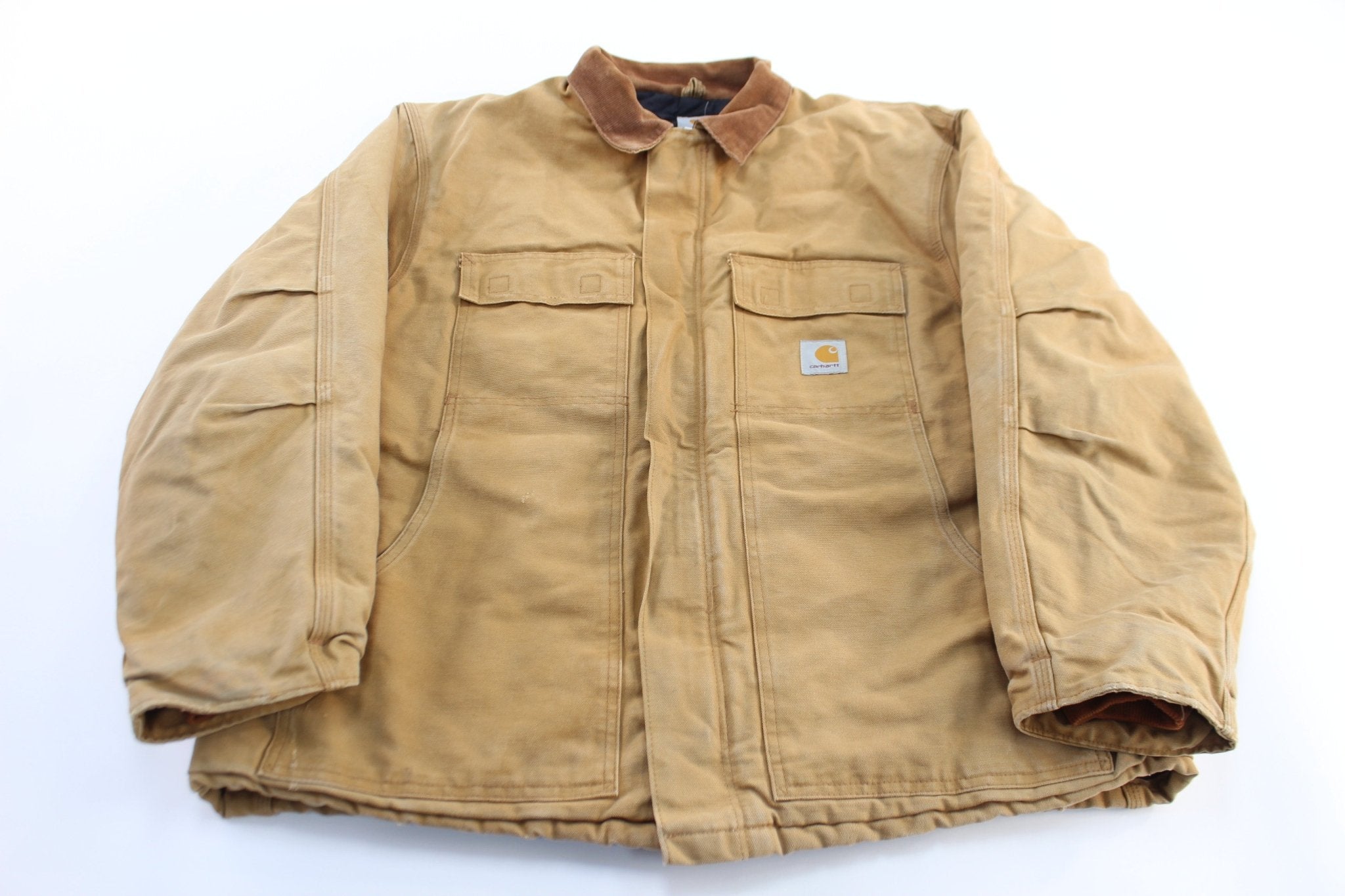 Carhartt Logo Patch Tan Traditional Zip Up Jacket - ThriftedThreads.com