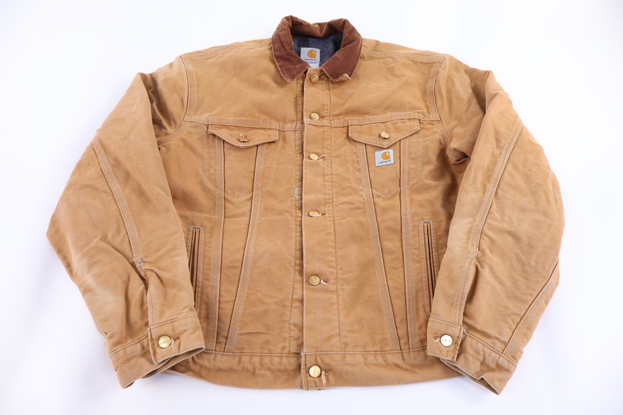 Carhartt Logo Patch Tan Trucker Jacket - Jacket - Thrifted Threads