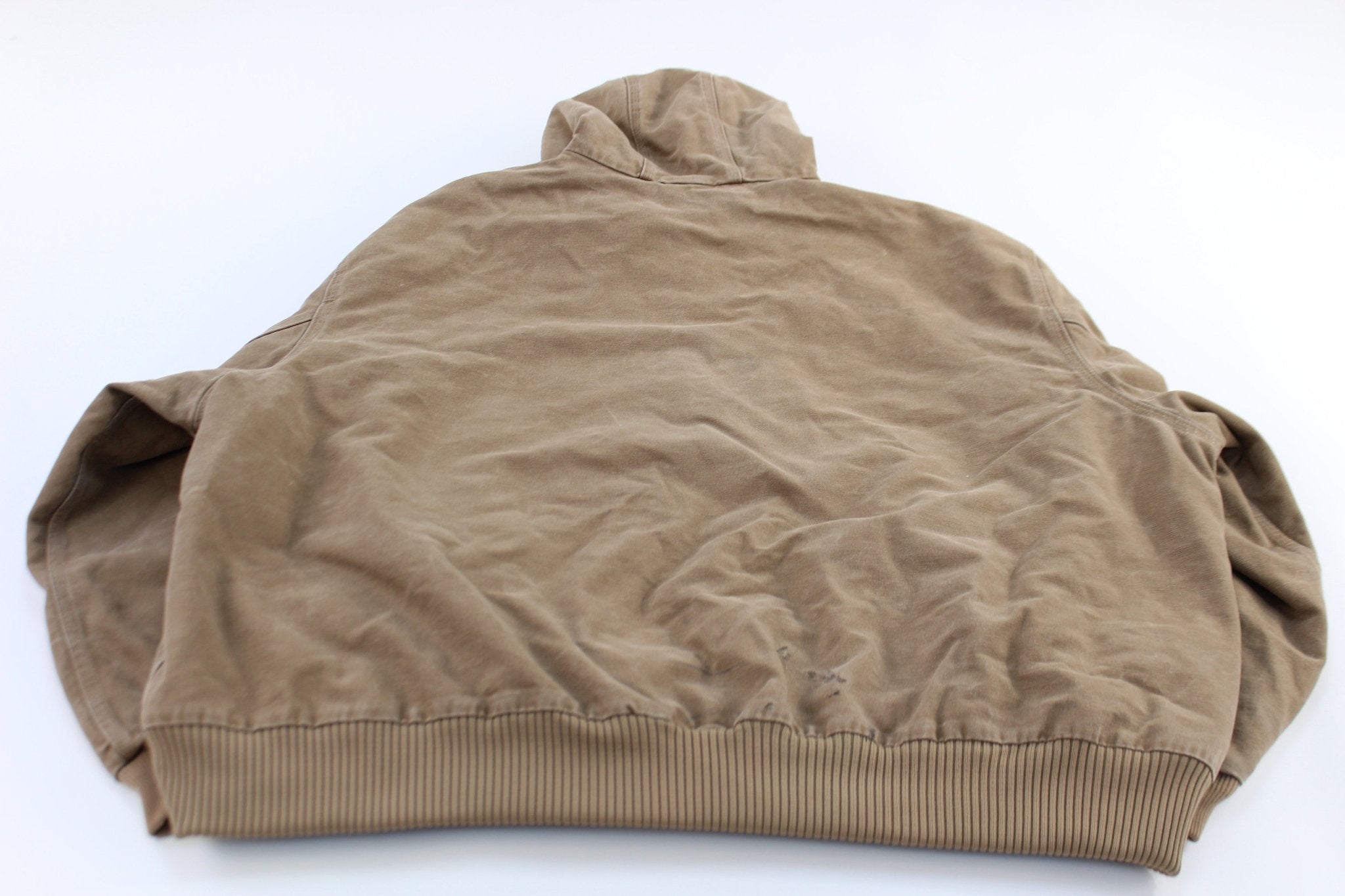 Carhartt Logo Patch Tan/Brown Hooded Zip Up Jacket - ThriftedThreads.com