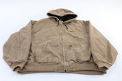 Carhartt Logo Patch Tan/Brown Hooded Zip Up Jacket - ThriftedThreads.com