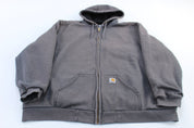 Carhartt Logo Patch Thermal Lined Grey Rain Defender Hoodie - ThriftedThreads.com