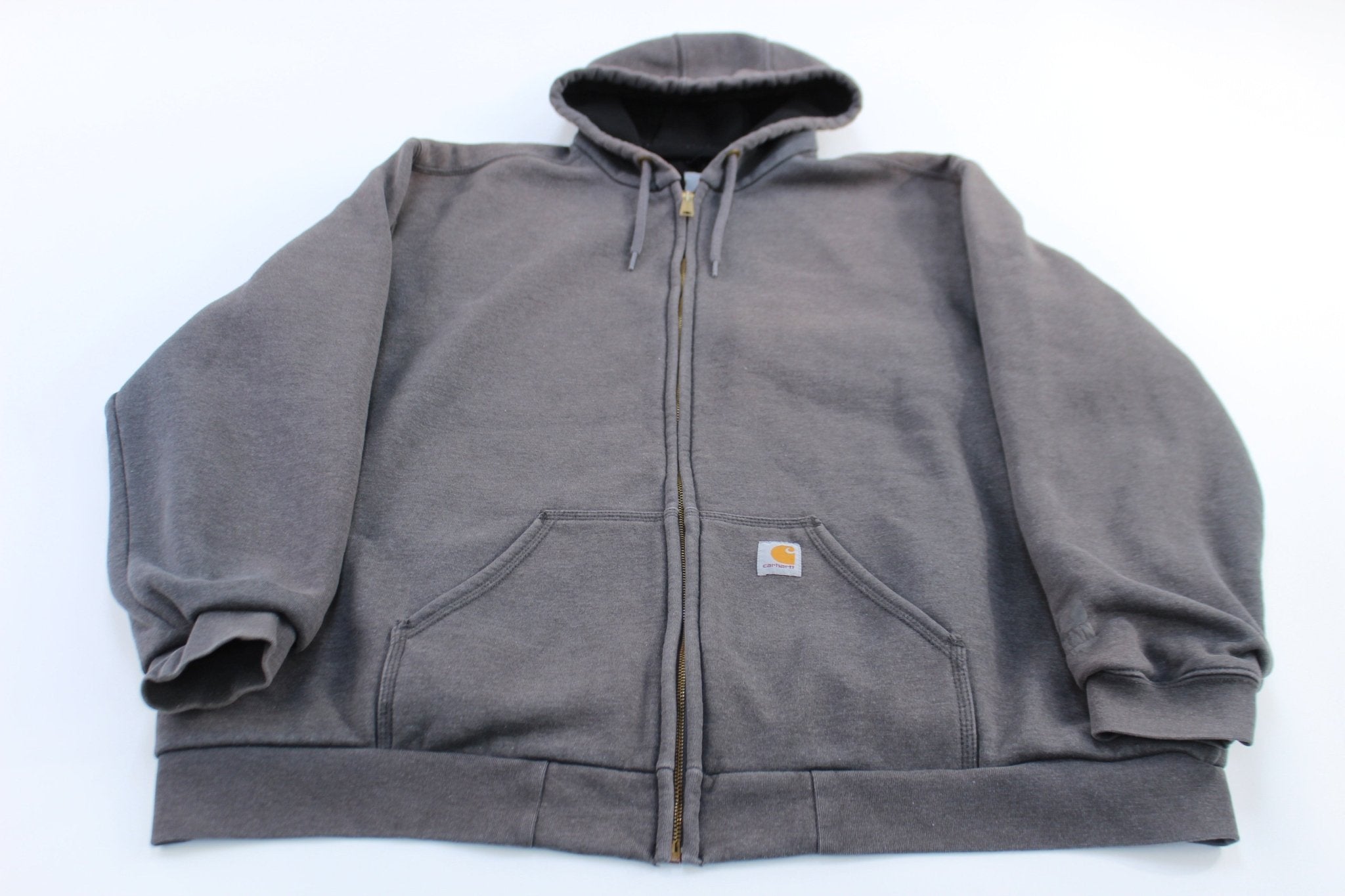Carhartt Logo Patch Thermal Lined Grey Rain Defender Hoodie - ThriftedThreads.com
