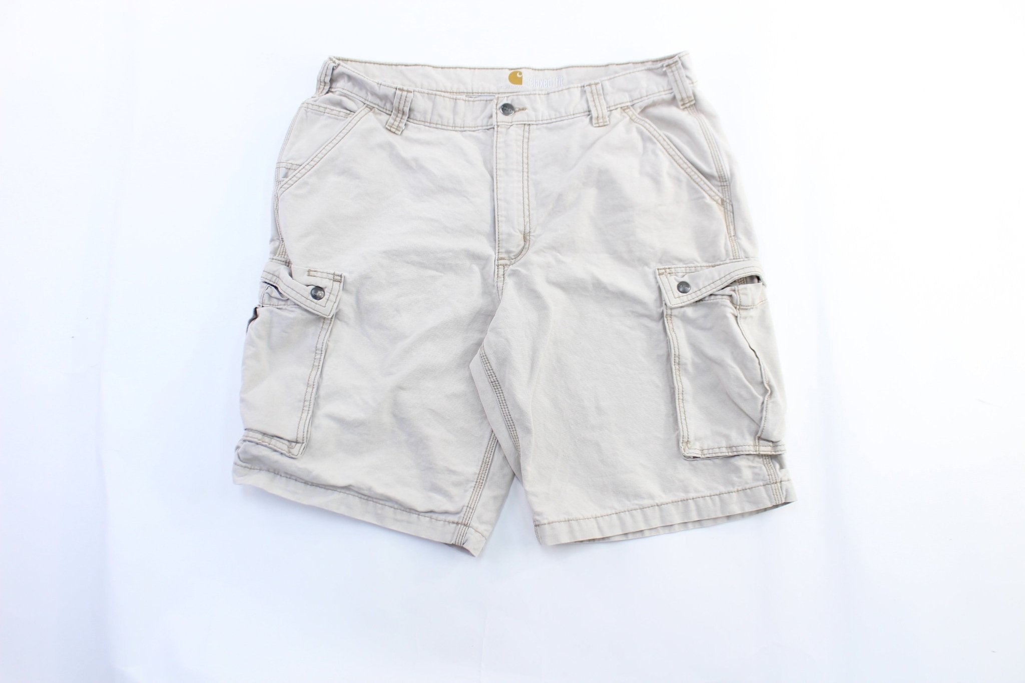 Carhartt Logo Patch White Cargo Shorts - ThriftedThreads.com