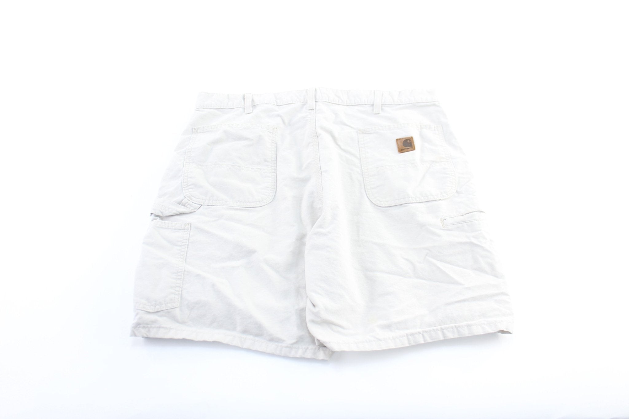 Carhartt Logo Patch White Carpenter Shorts - ThriftedThreads.com