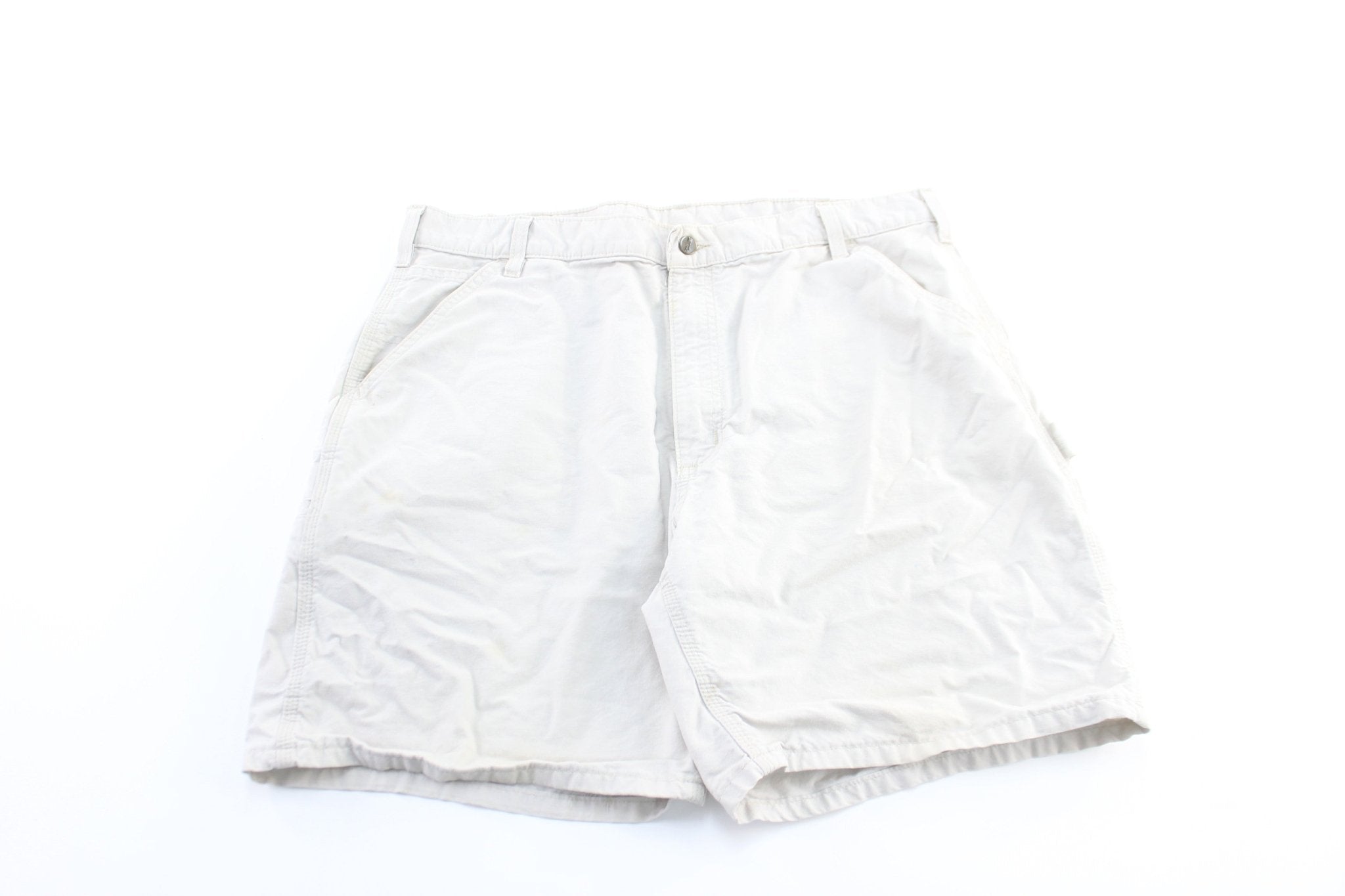 Carhartt Logo Patch White Carpenter Shorts - ThriftedThreads.com