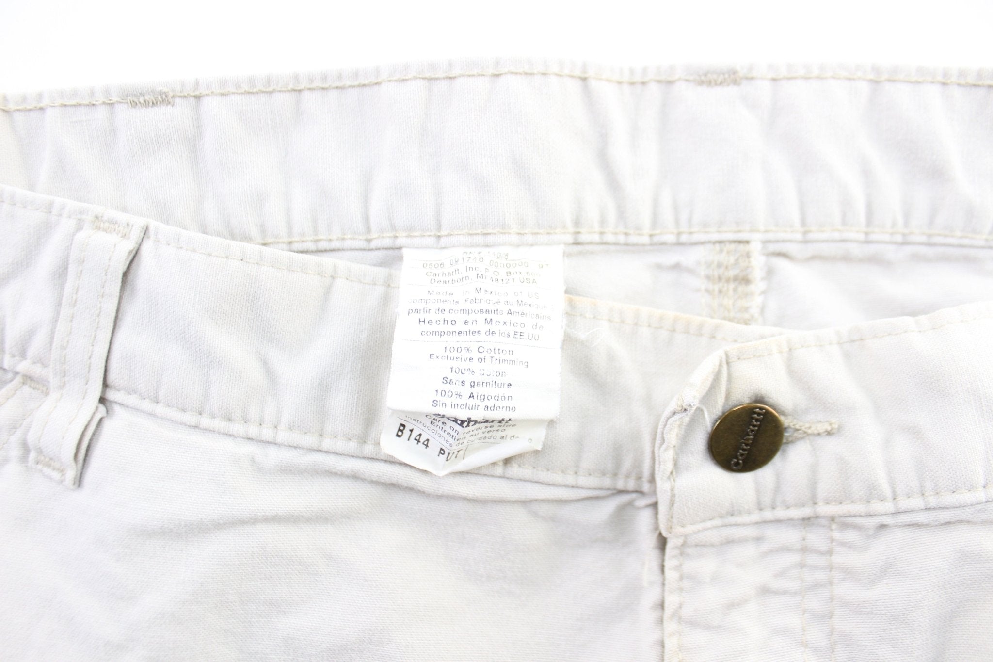 Carhartt Logo Patch White Carpenter Shorts - ThriftedThreads.com