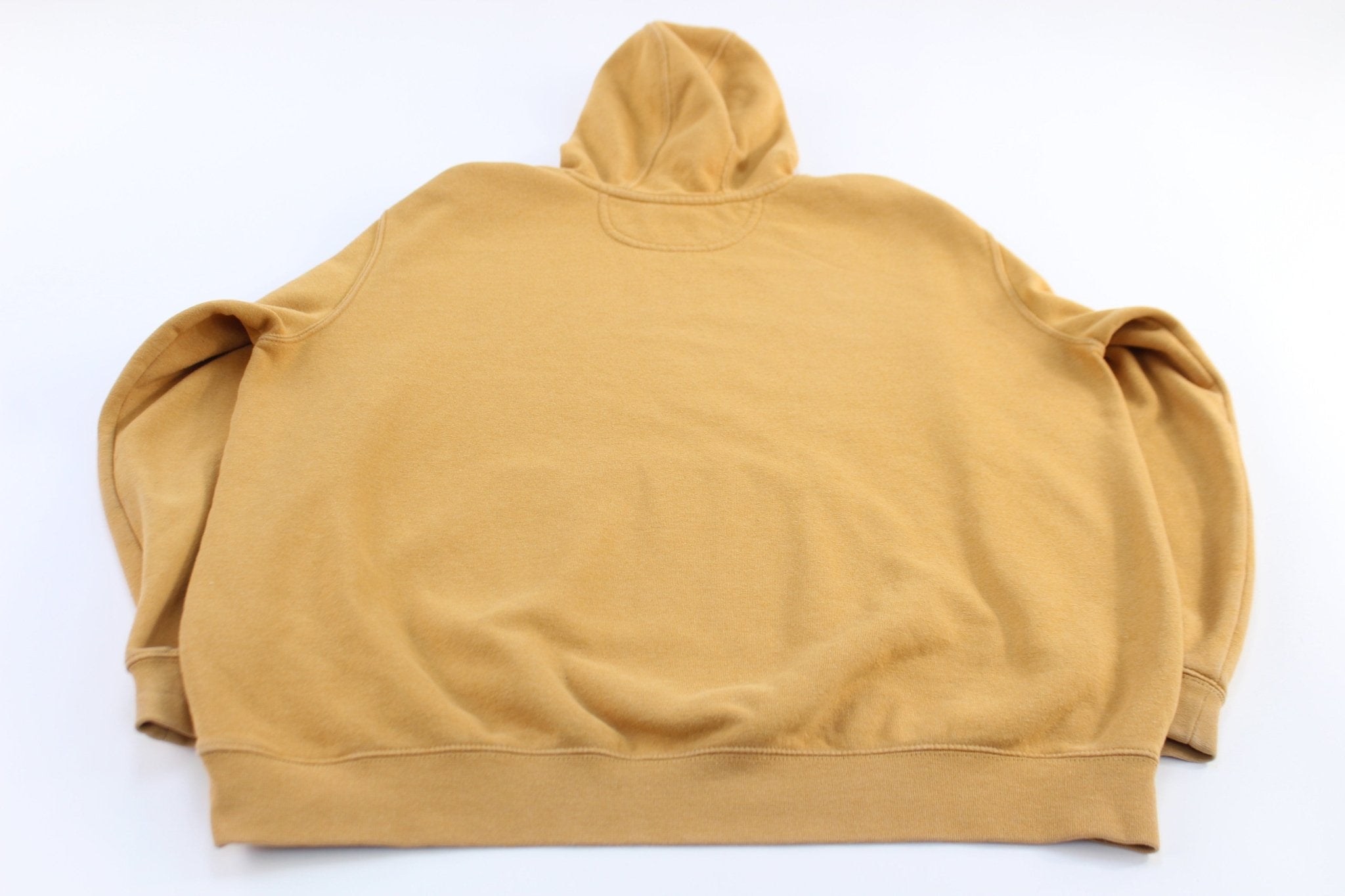 Carhartt Logo Patch Yellow Spellout Pullover Hoodie - ThriftedThreads.com