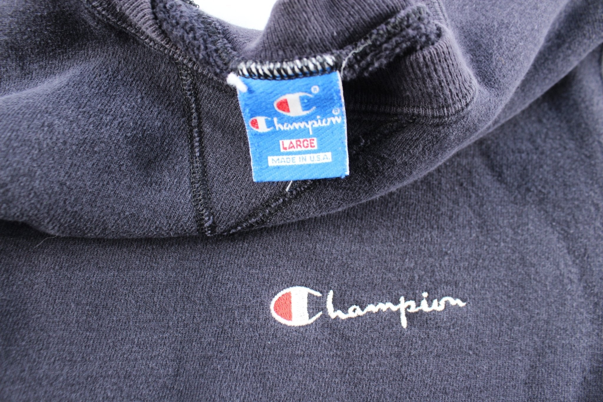 Champion Embroidered Logo Navy Blue Sweatshirt - ThriftedThreads.com