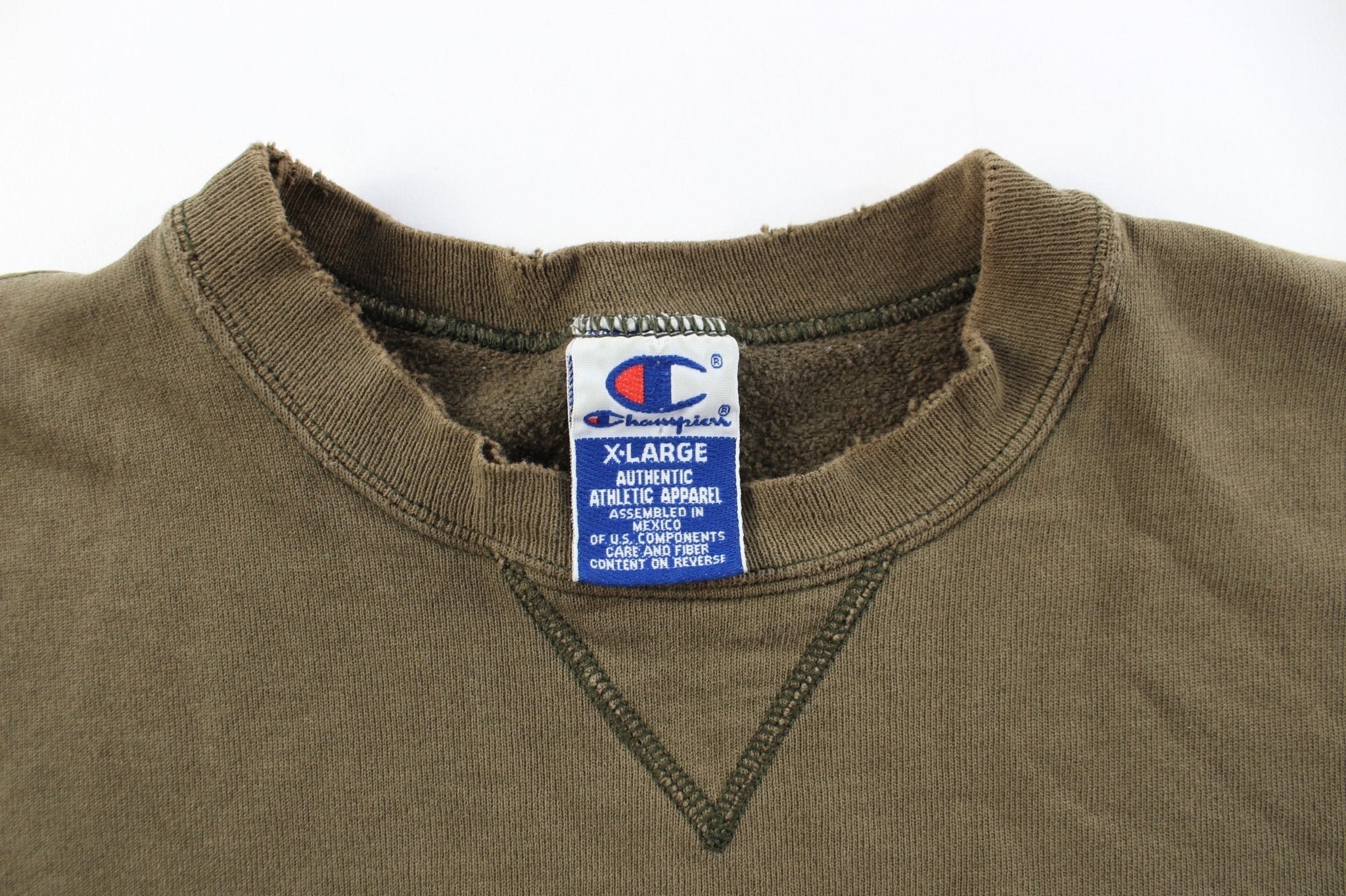 Champion Embroidered Logo Olive Green Sweatshirt - ThriftedThreads.com