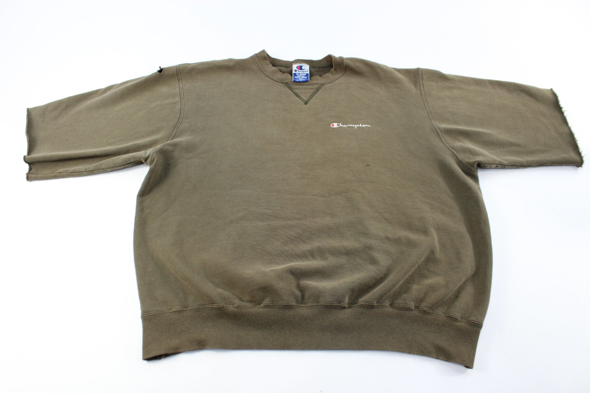 Champion Embroidered Logo Olive Green Sweatshirt - ThriftedThreads.com