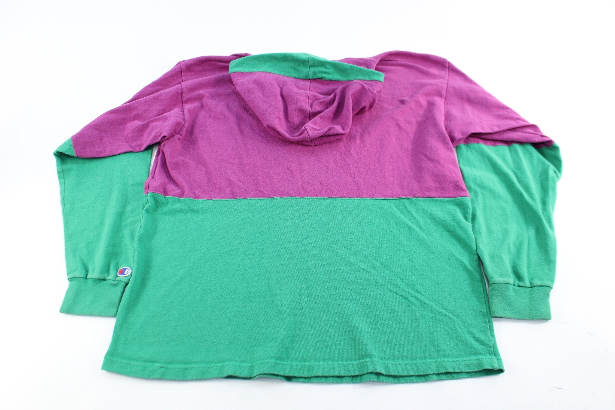 Champion Embroidered Logo Pink & Green Pullover Hoodie - ThriftedThreads.com