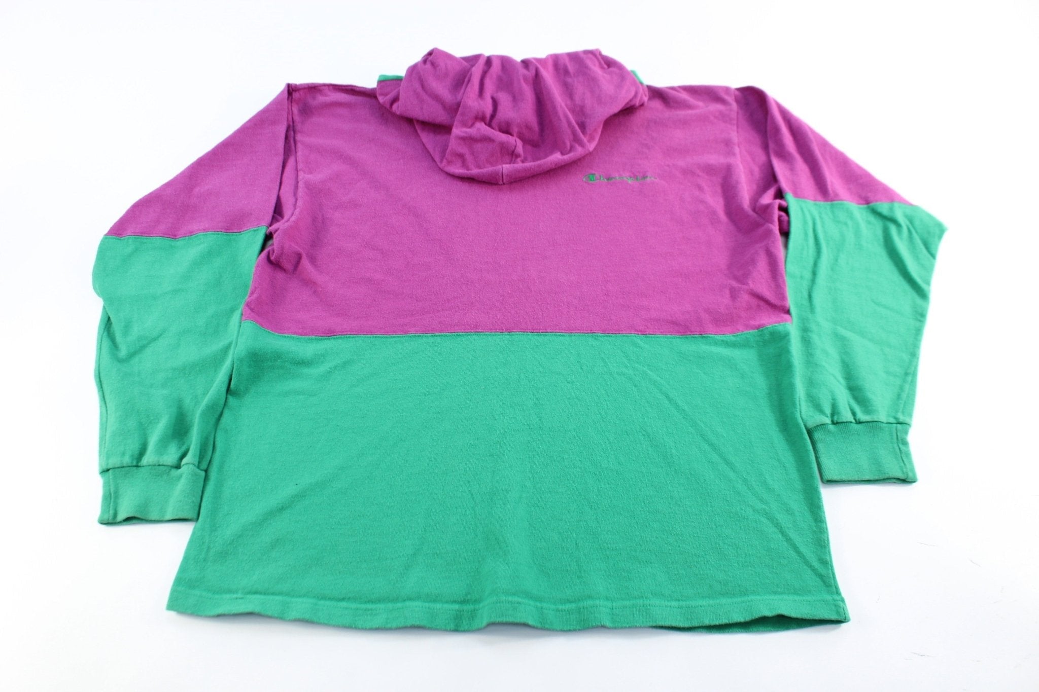 Champion Embroidered Logo Pink & Green Pullover Hoodie - Jackets - Thrifted Threads