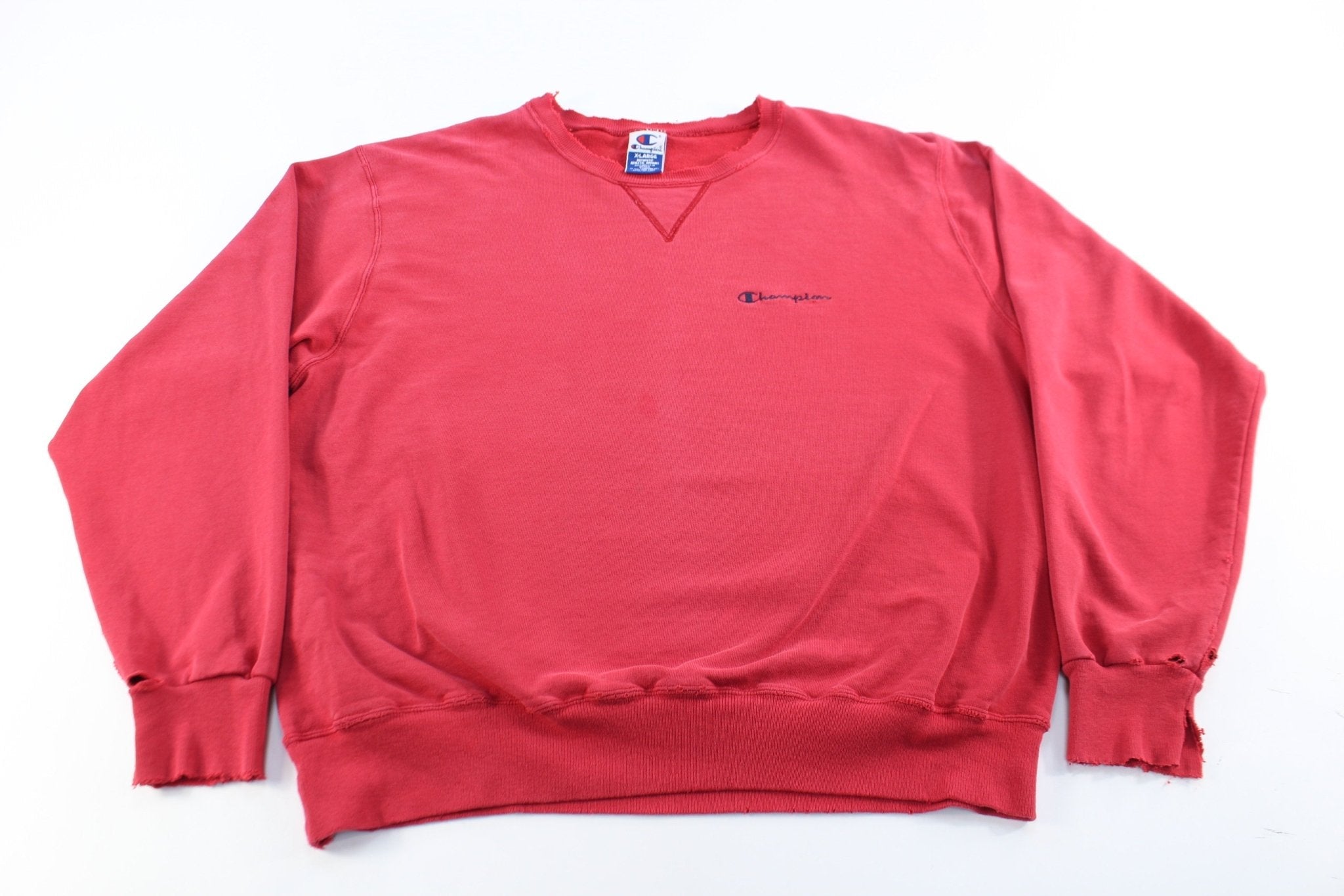 Champion Embroidered Logo Red Sweatshirt - Sweatshirts - Thrifted Threads