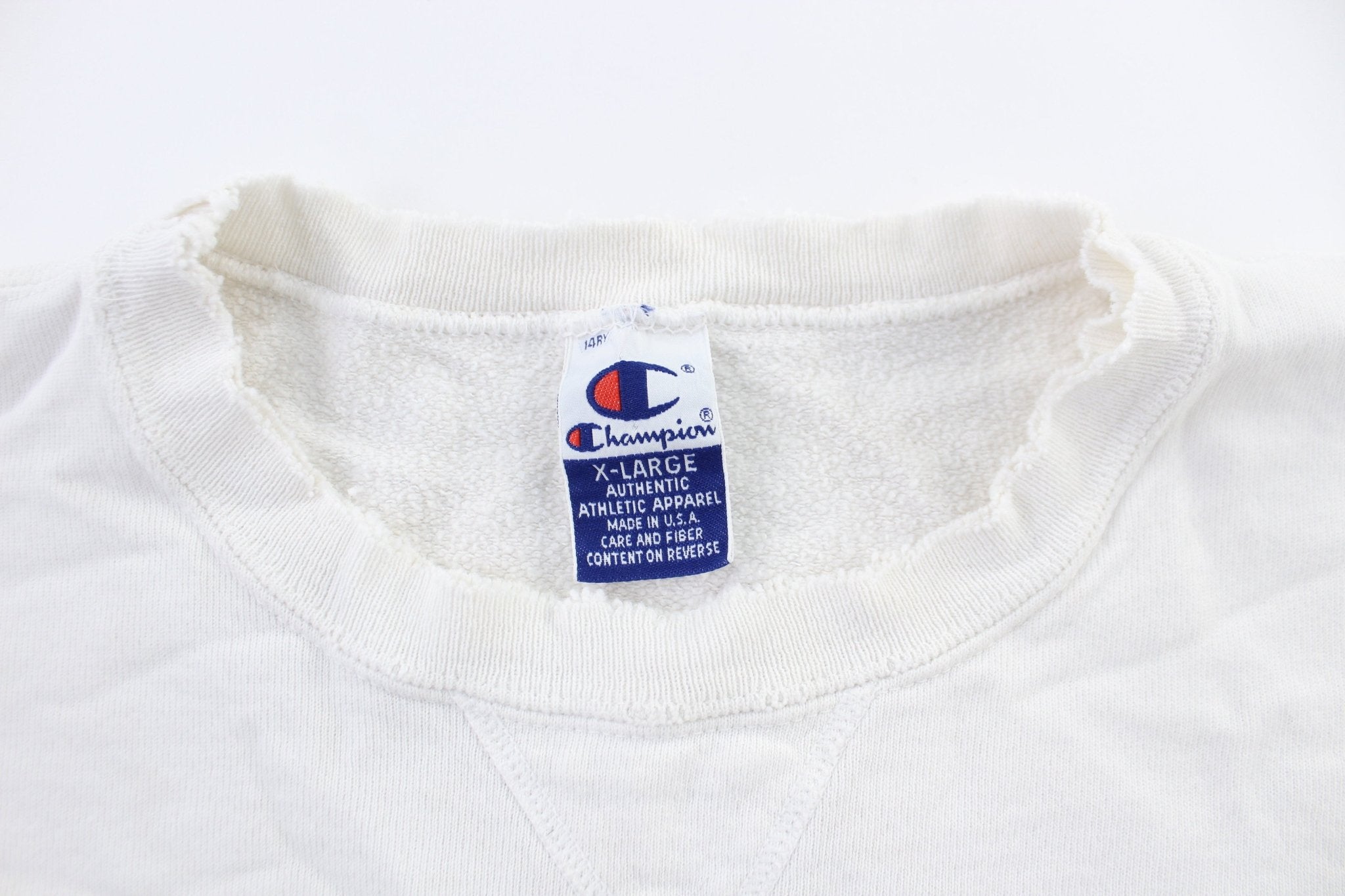 Champion Embroidered Logo White Sweatshirt - ThriftedThreads.com