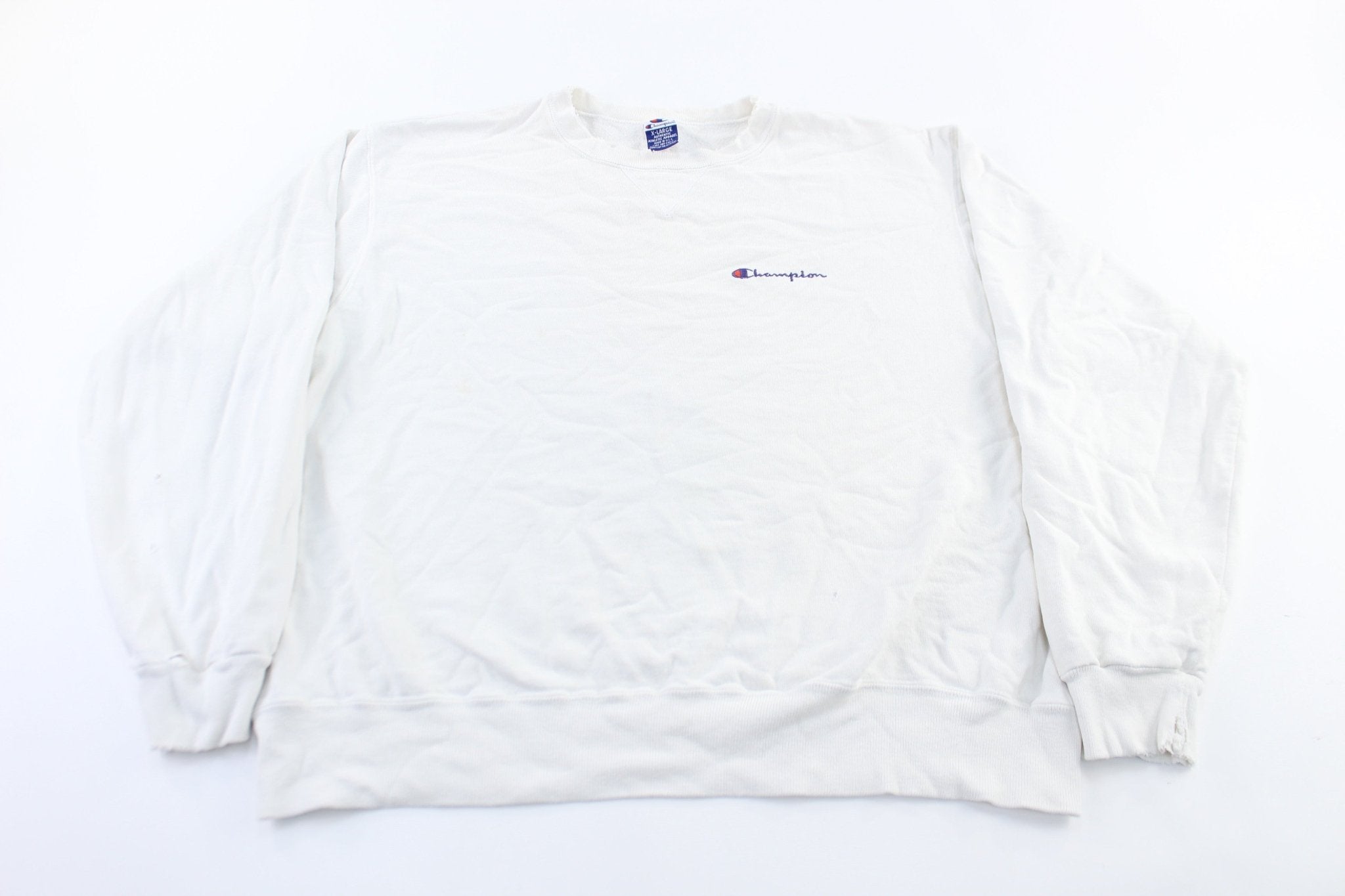 Champion Embroidered Logo White Sweatshirt - ThriftedThreads.com