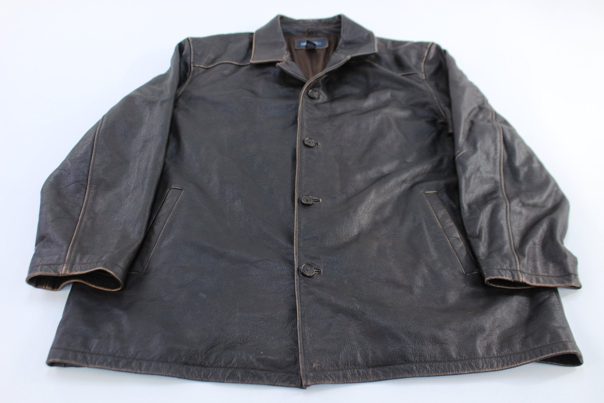 Cherokee Dark Brown Leather Coat - Jackets - Thrifted Threads