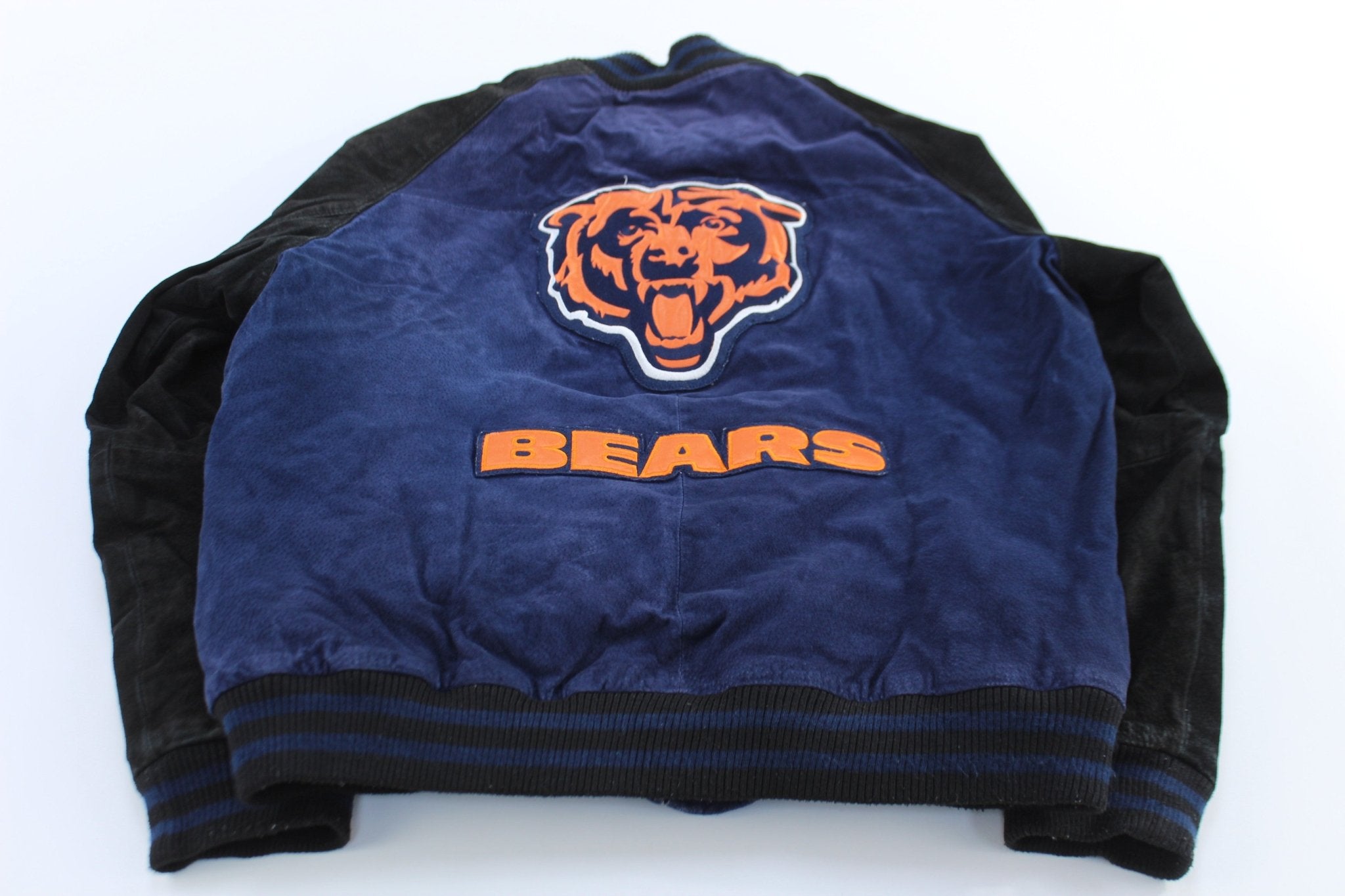 Chicago Bears Football Embroidered Suede Zip Up Jacket - ThriftedThreads.com