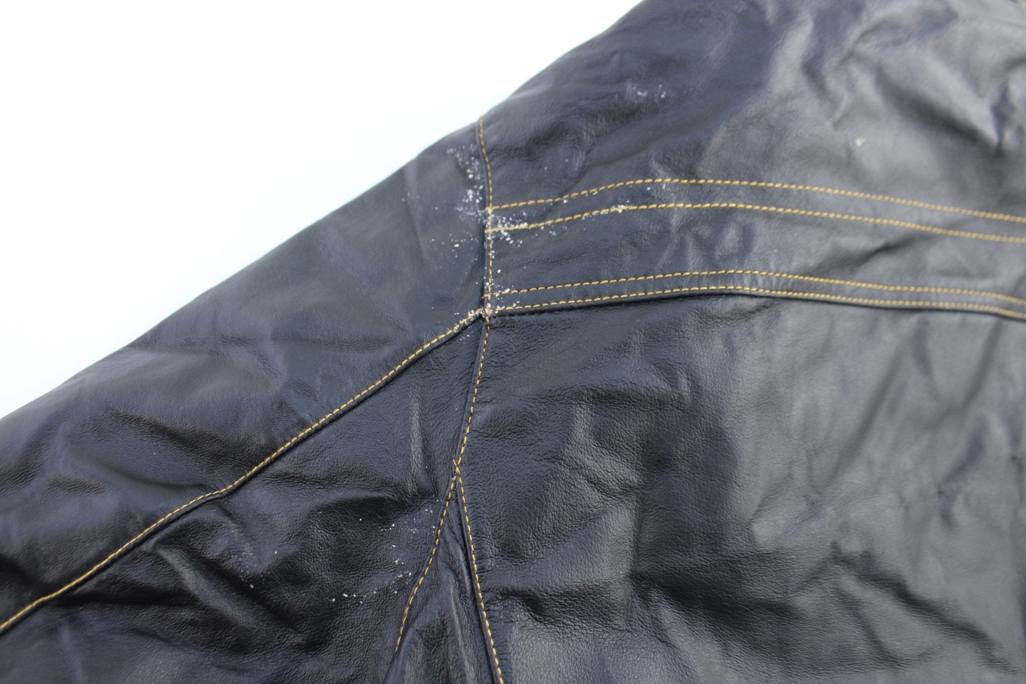 Cruzer Black & Yellow Full Zip Leather Jacket - ThriftedThreads.com
