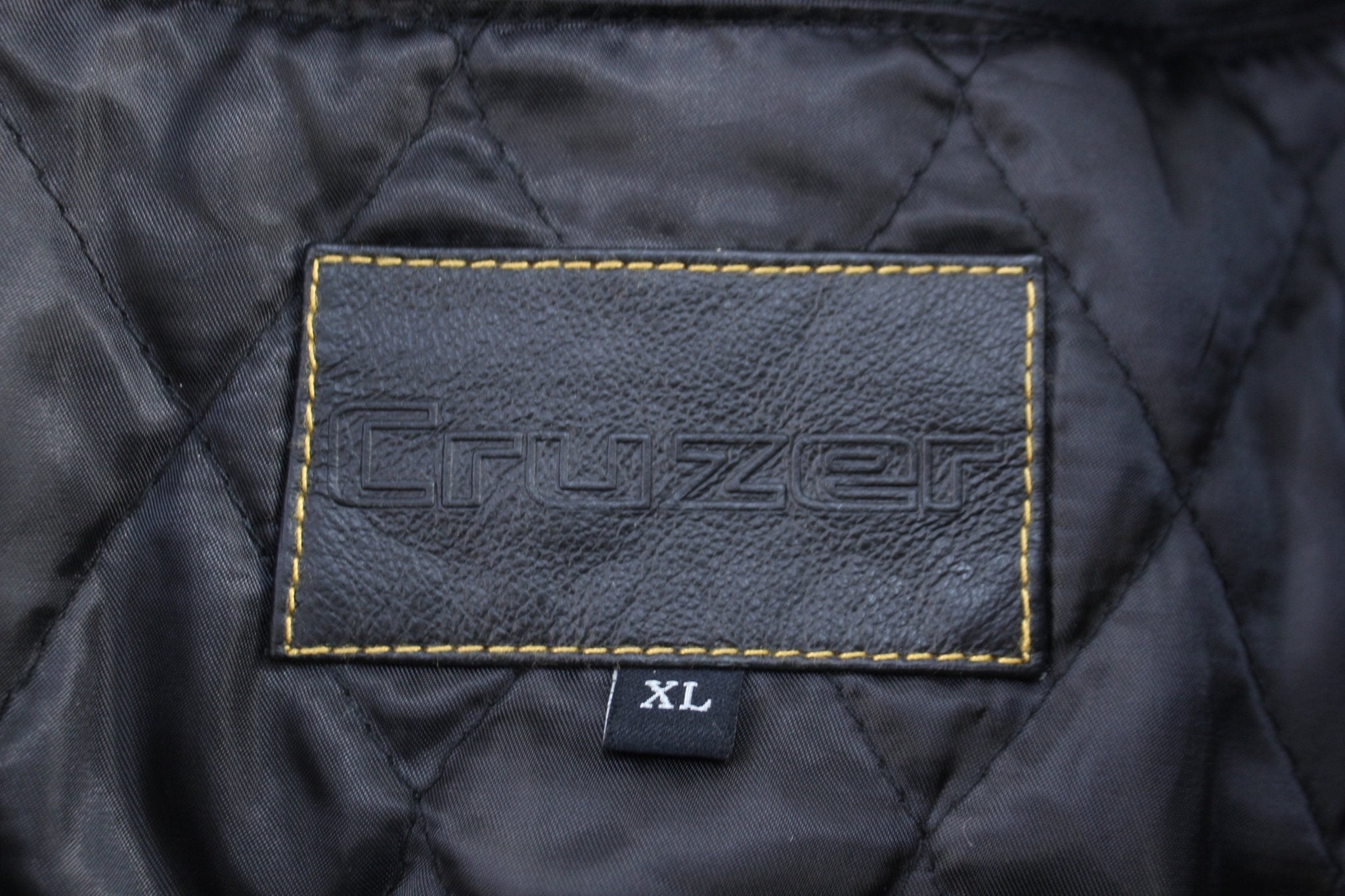 Cruzer Black & Yellow Full Zip Leather Jacket - ThriftedThreads.com