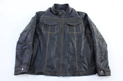 Cruzer Black & Yellow Full Zip Leather Jacket - ThriftedThreads.com