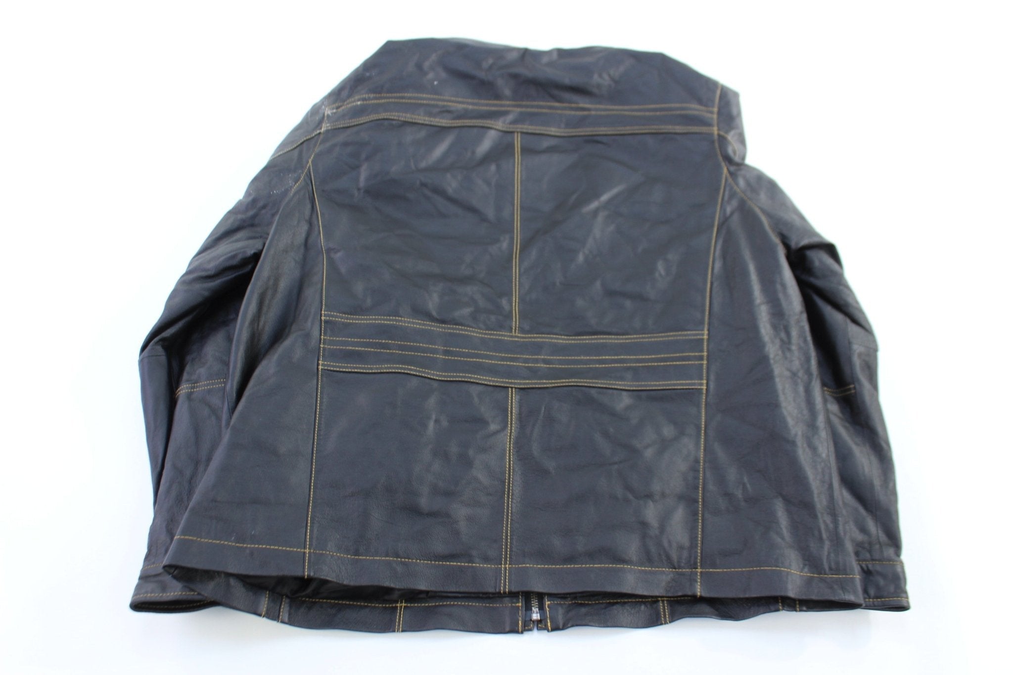 Cruzer Black & Yellow Full Zip Leather Jacket - ThriftedThreads.com