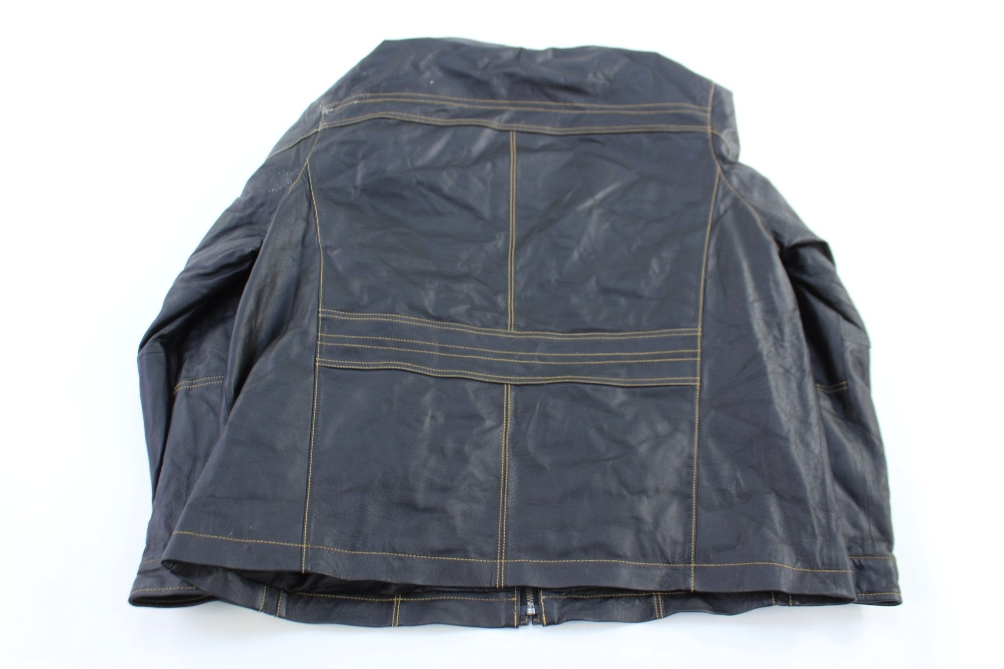 Cruzer Black & Yellow Full Zip Leather Jacket - Jacket - Thrifted Threads