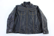Cruzer Black & Yellow Full Zip Leather Jacket - Jacket - Thrifted Threads