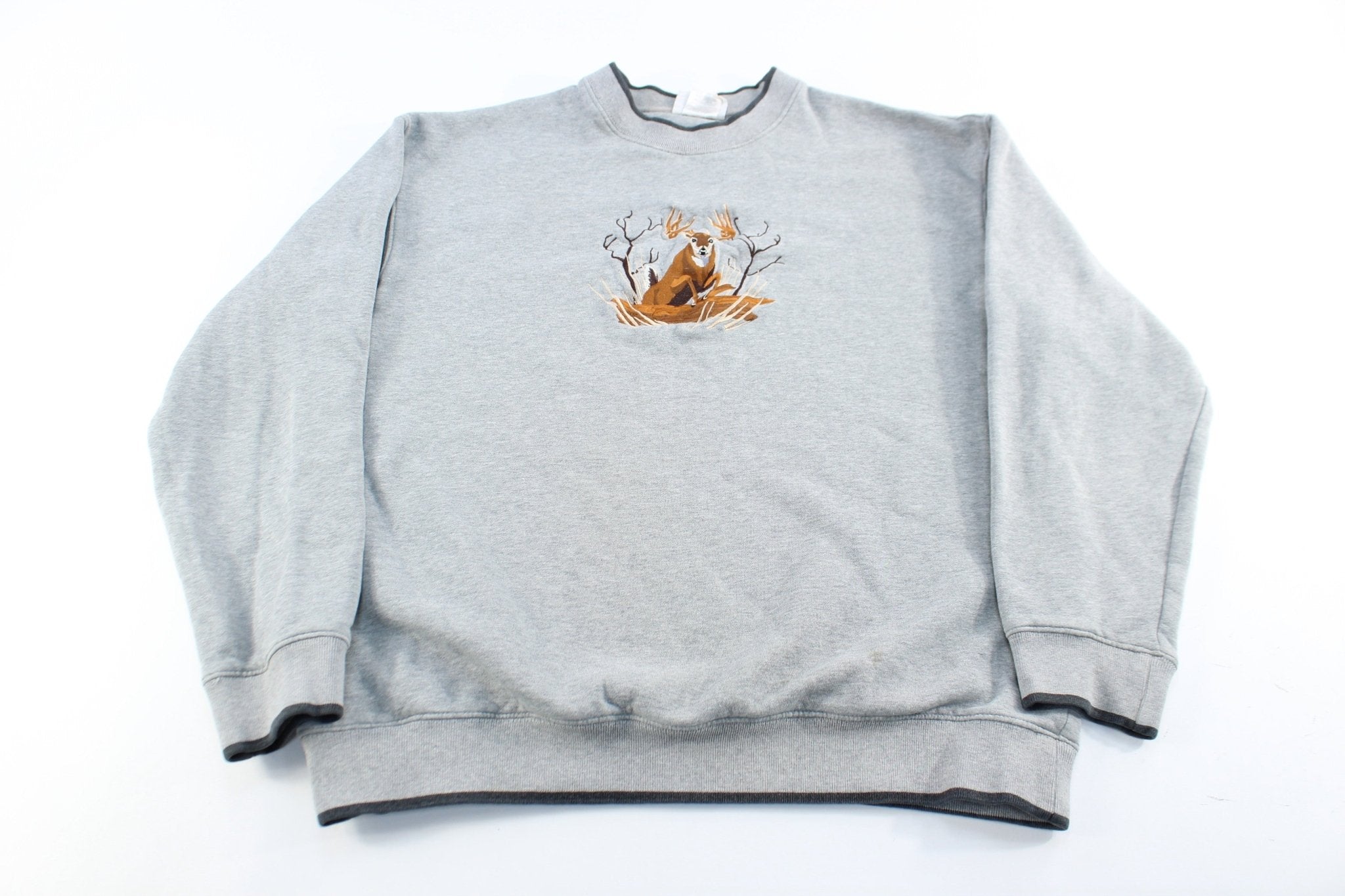 Deer Embroidered Sweatshirt - ThriftedThreads.com