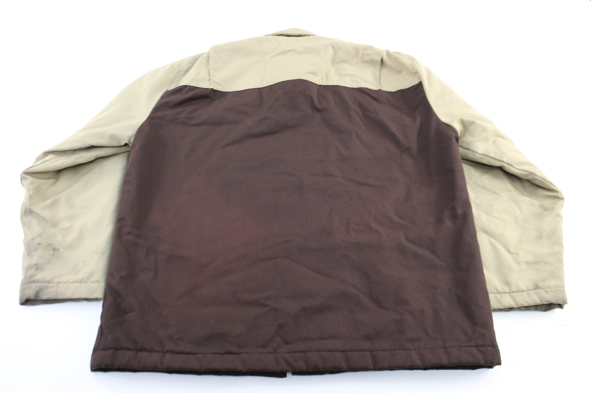 Dickie's Logo Patch Brown & Tan Zip Up Jacket - ThriftedThreads.com