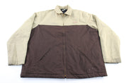 Dickie's Logo Patch Brown & Tan Zip Up Jacket - ThriftedThreads.com