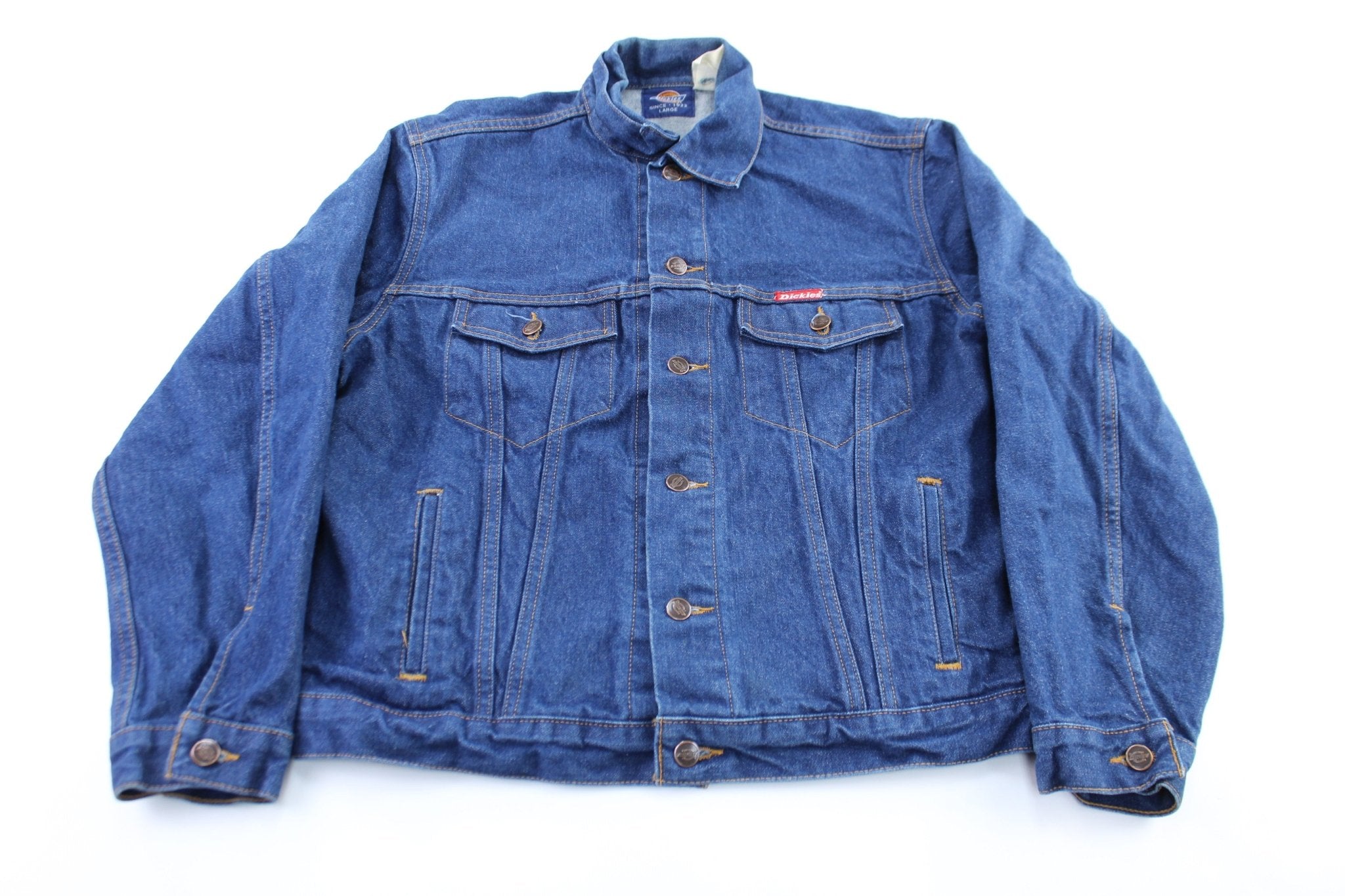 Dickie's Logo Patch Dark Wash Denim Jacket - ThriftedThreads.com