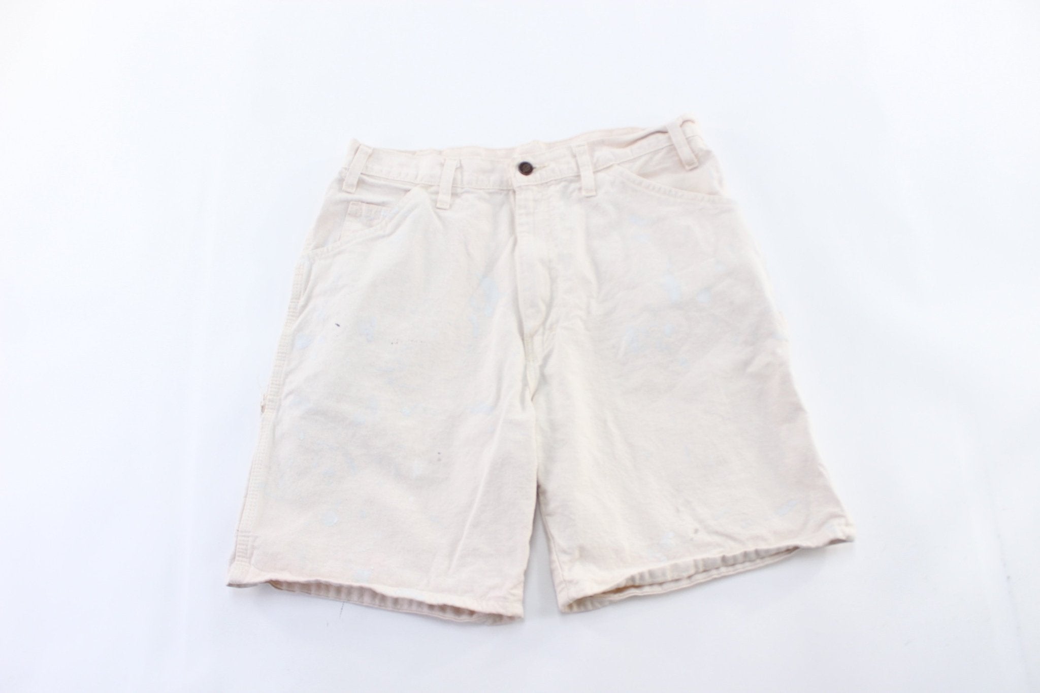 Dickie's Logo Patch White Carpenter Shorts - ThriftedThreads.com