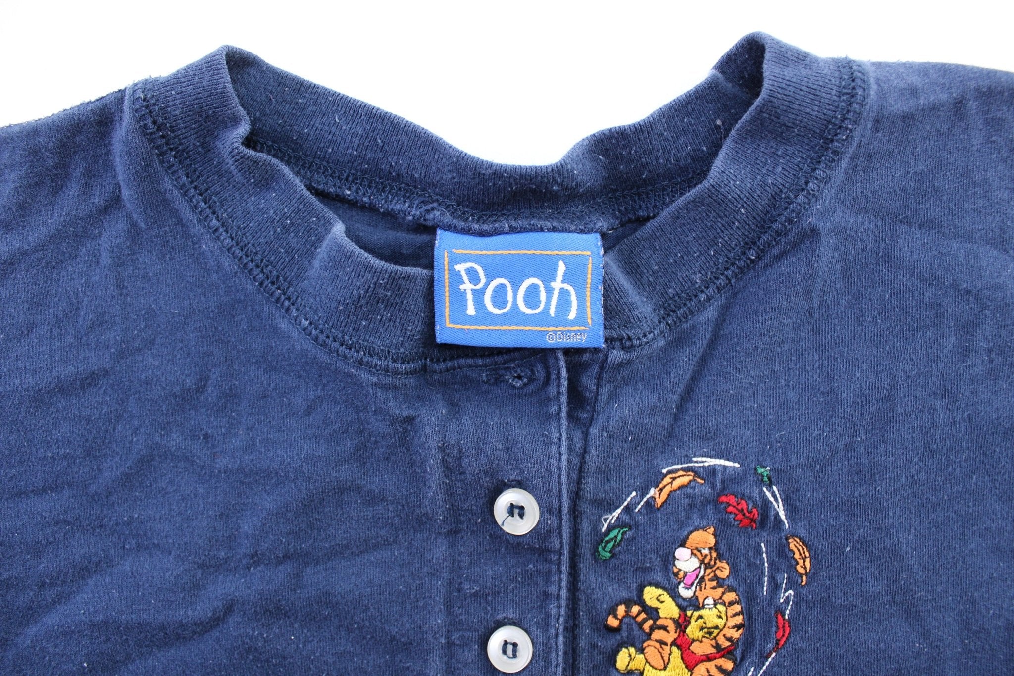 Disney Winnie the Pooh Embroidered Henley LS T-Shirt - ThriftedThreads.com