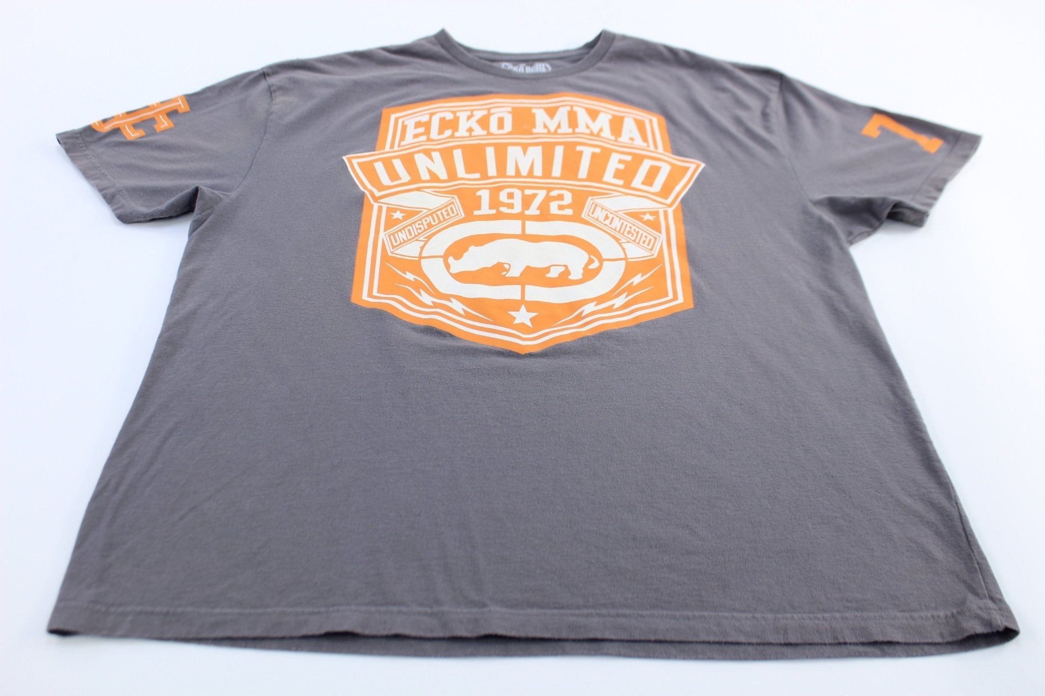 Ecko MMA Unlimited Grey & Orange Graphic T-Shirt - T-Shirts - Thrifted Threads